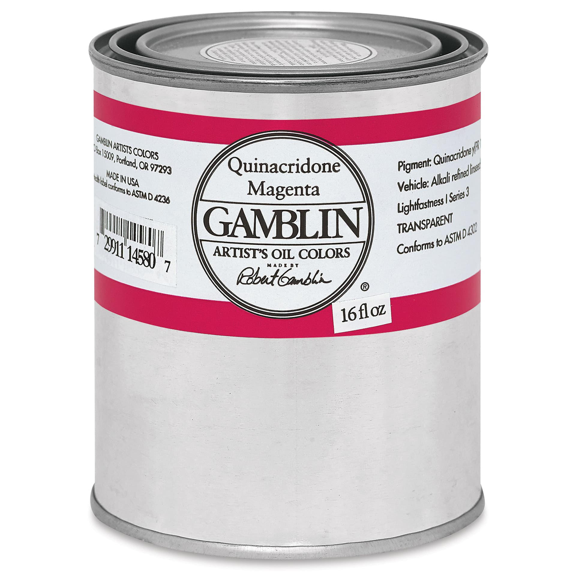 Gamblin Artist's Oil Color - Quinacridone Magenta, 16 oz Can