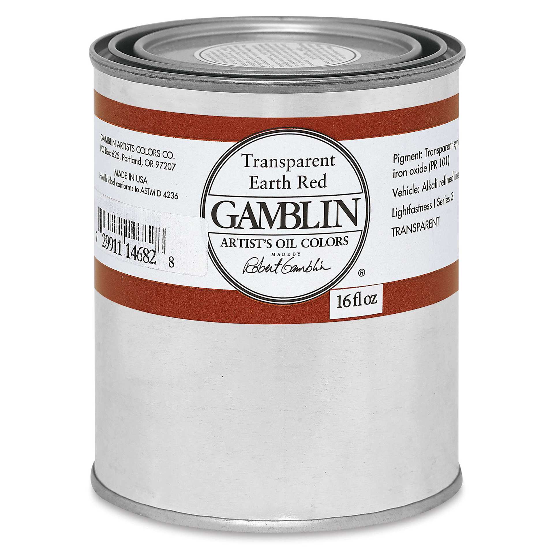 Gamblin Artist's Oil Color - Transparent Earth Red, 16 oz Can