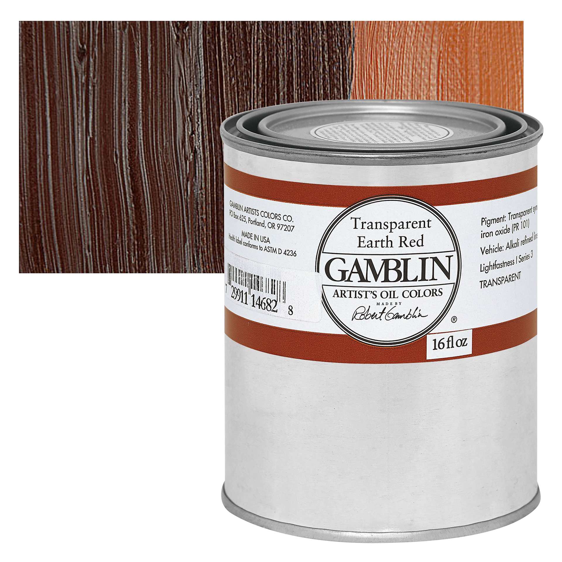 Gamblin Artist's Oil Color - Transparent Earth Red, 16 oz Can and swatch
