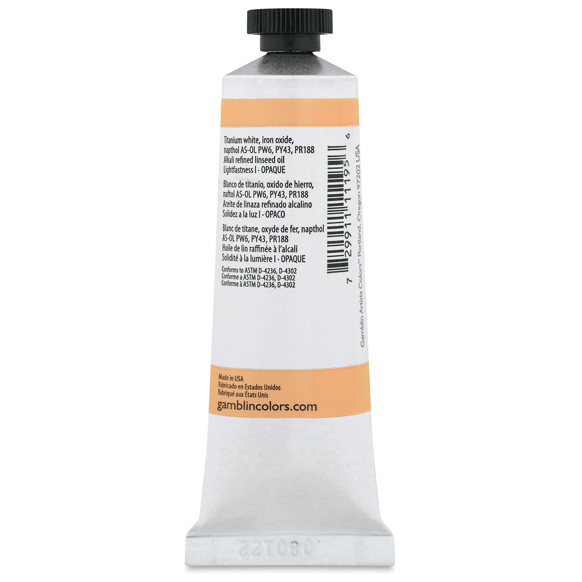 Gamblin Artist's Oil Color - Naples Orange, 37 ml tube back