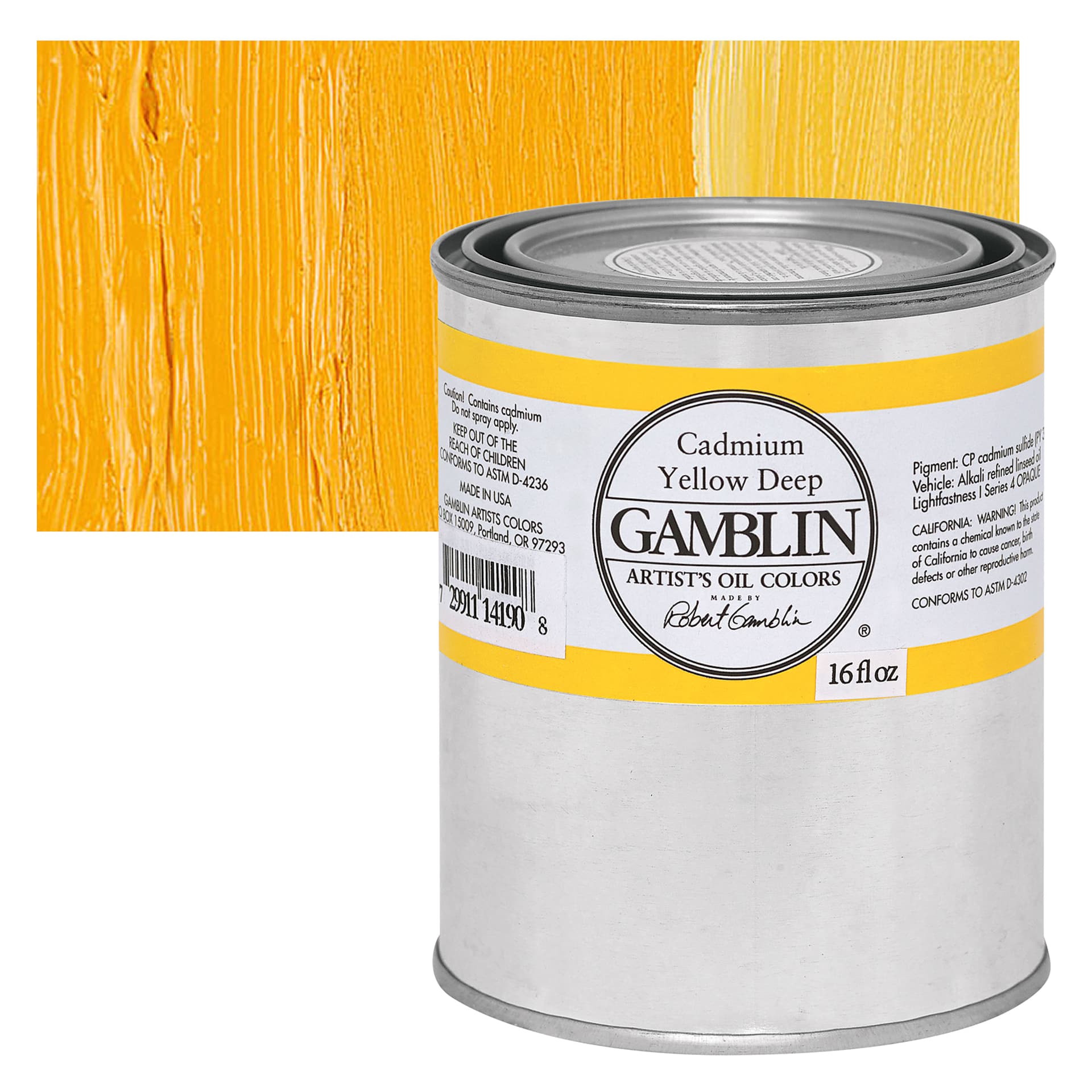 Gamblin Artist's Oil Color - Cadmium Yellow Deep, 16 oz Can and swatch