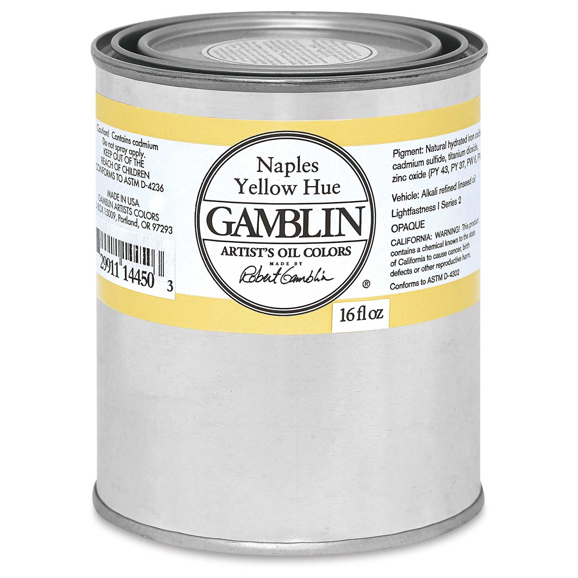 Gamblin Artist's Oil Color - Naples Yellow, 16 oz Can