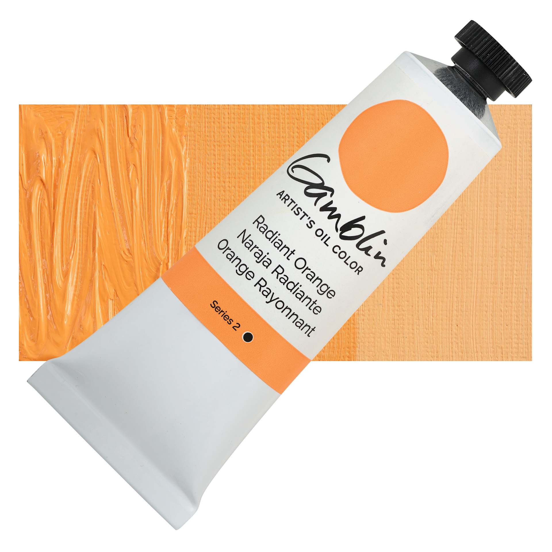 Gamblin Artist's Oil Color - Radiant Orange, 37 ml tube and swatch