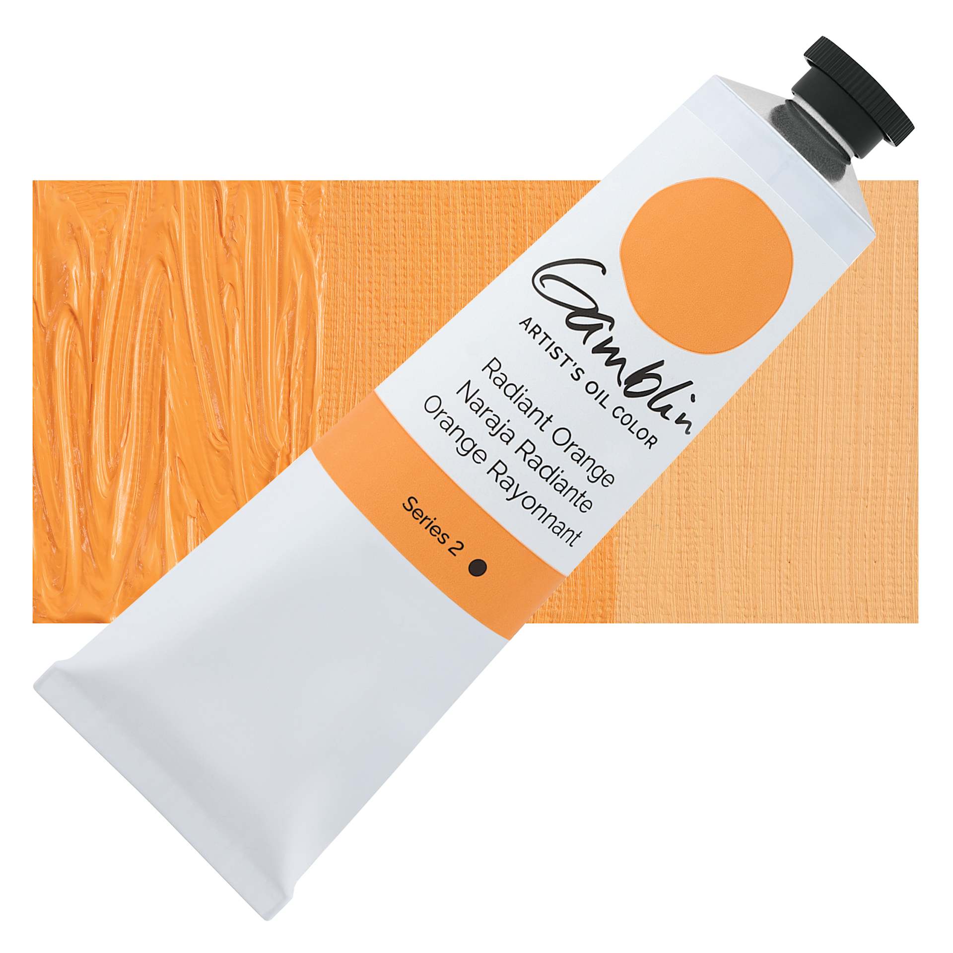 Gamblin Artist's Oil Color - Radiant Orange, 150 ml tube and swatch