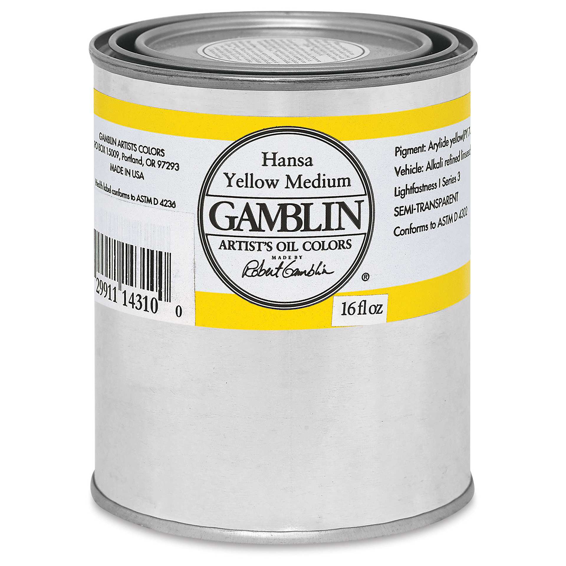 Gamblin Artist's Oil Color - Hansa Yellow Medium, 16 oz Can
