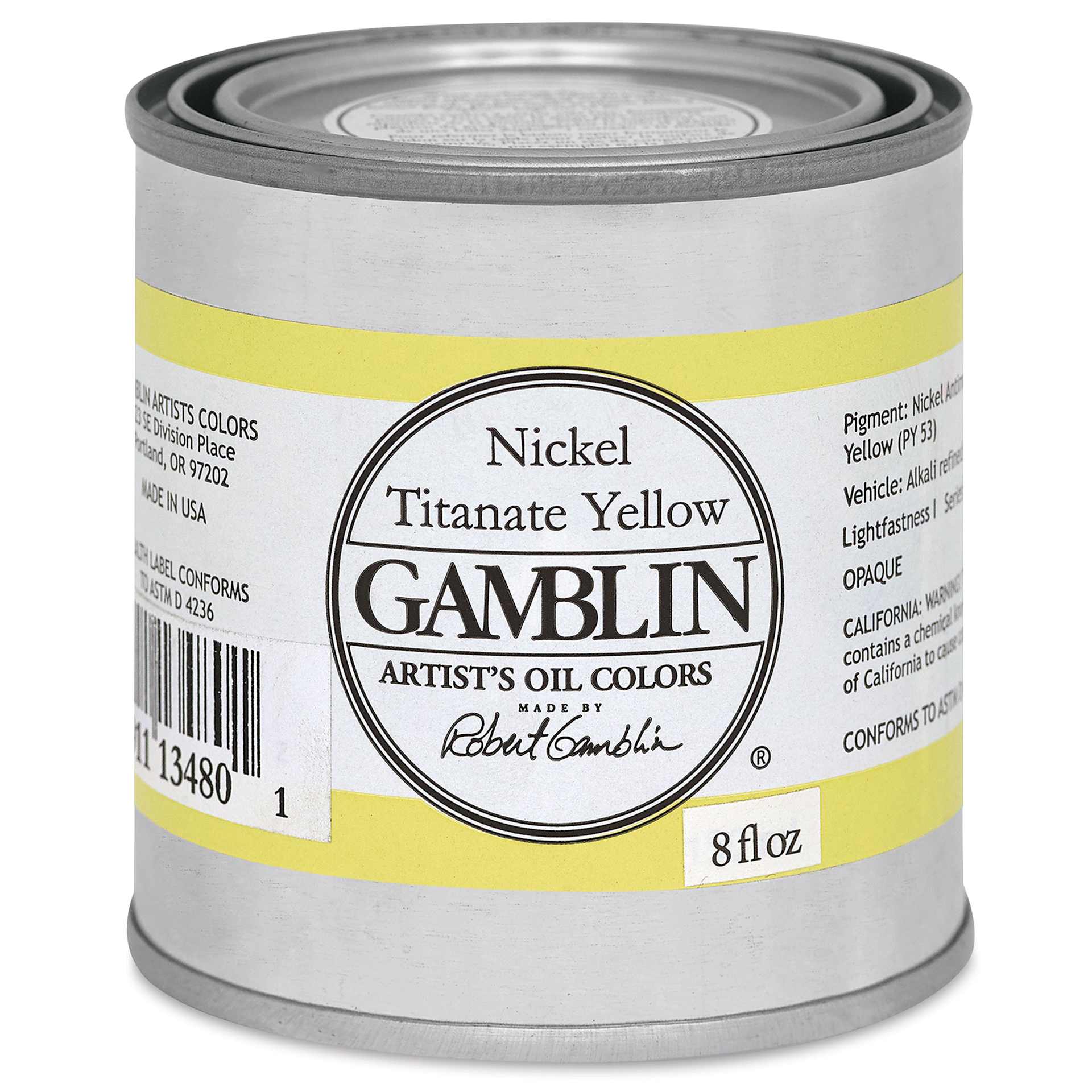 Gamblin Artist's Oil Color - Nickel Titanate Yellow, 8 oz can