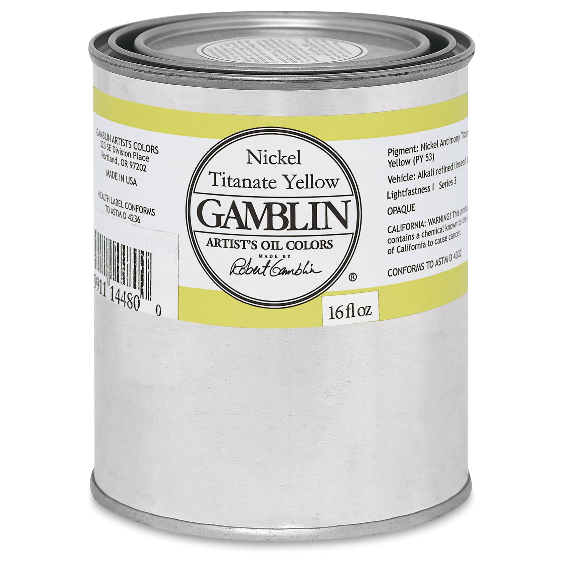 Gamblin Artist's Oil Color - Nickel Titanate Yellow, 16 oz can