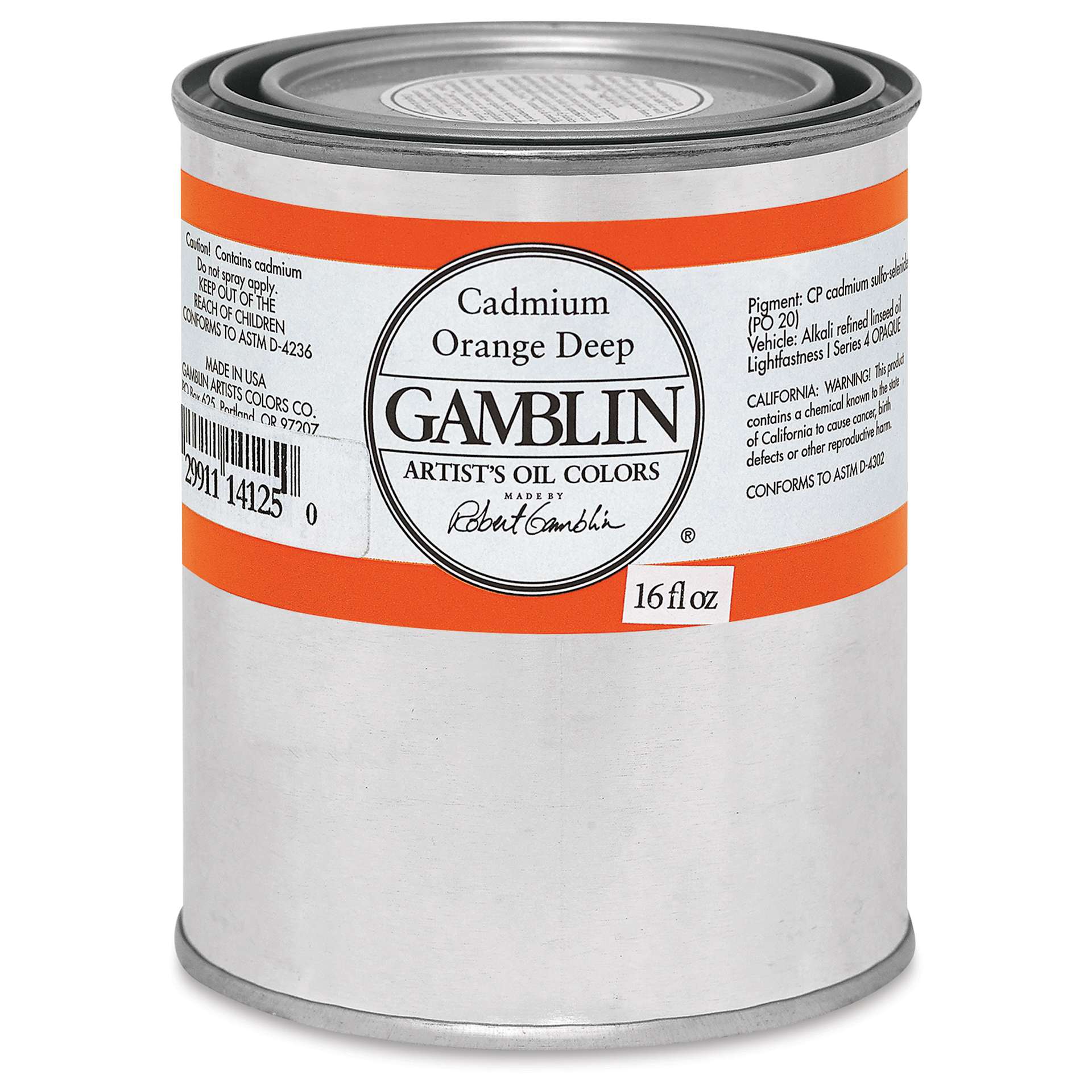 Gamblin Artist's Oil Color - Cadmium Orange Deep, 16 oz Can
