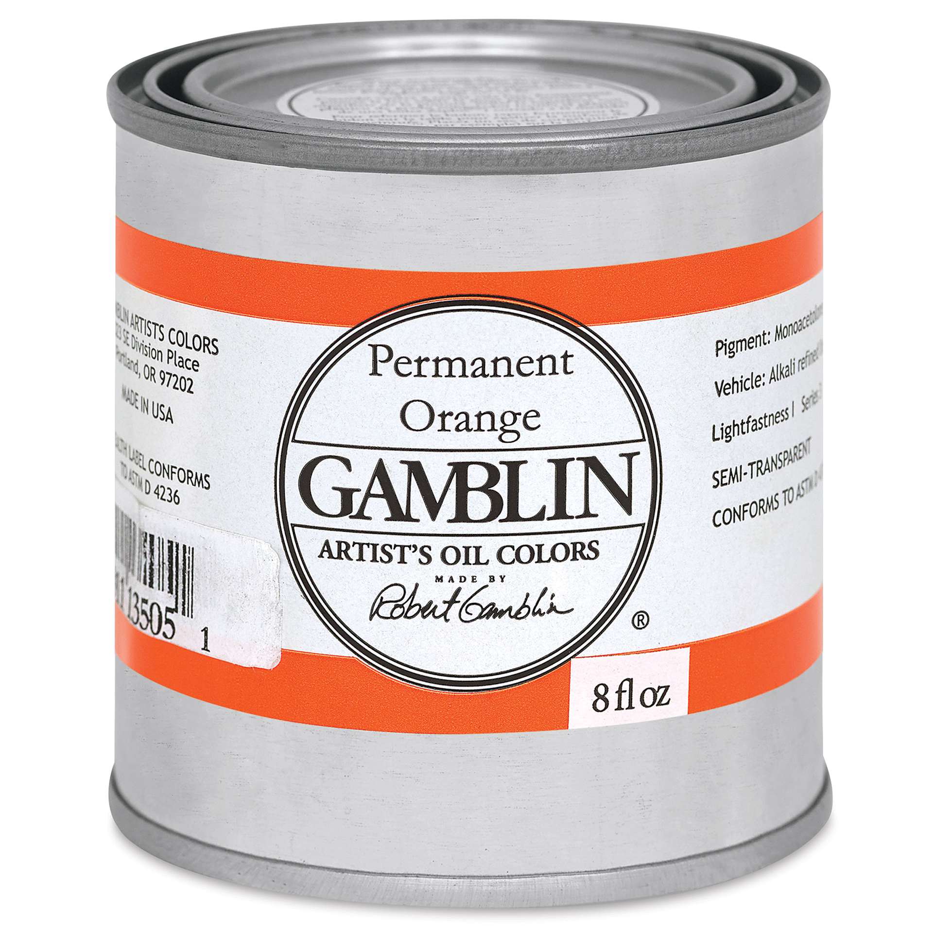 Gamblin Artist's Oil Color - Permanent Orange, 8 oz Can