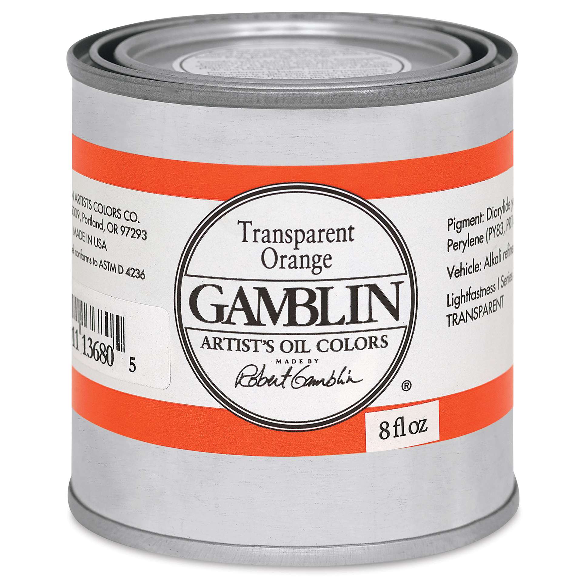 Gamblin Artist's Oil Color - Transparent Orange, 8 oz Can