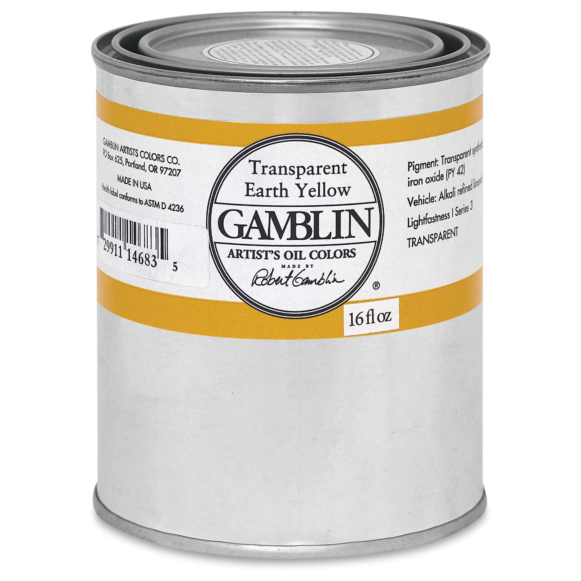 Gamblin Artist's Oil Color - Transparent Earth Yellow, 16 oz Can