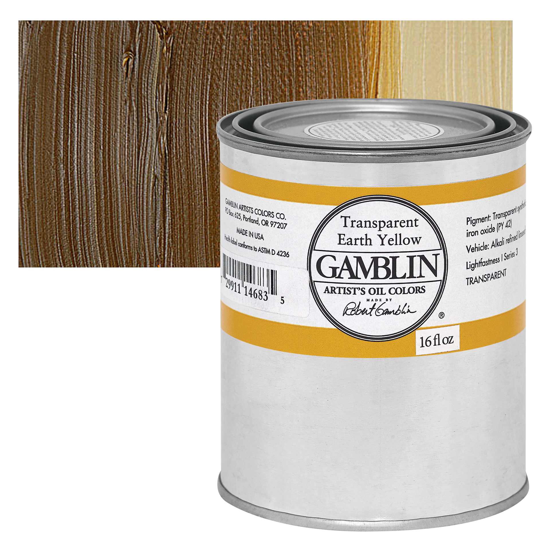 Gamblin Artist's Oil Color - Transparent Earth Yellow, 16 oz Can and swatch
