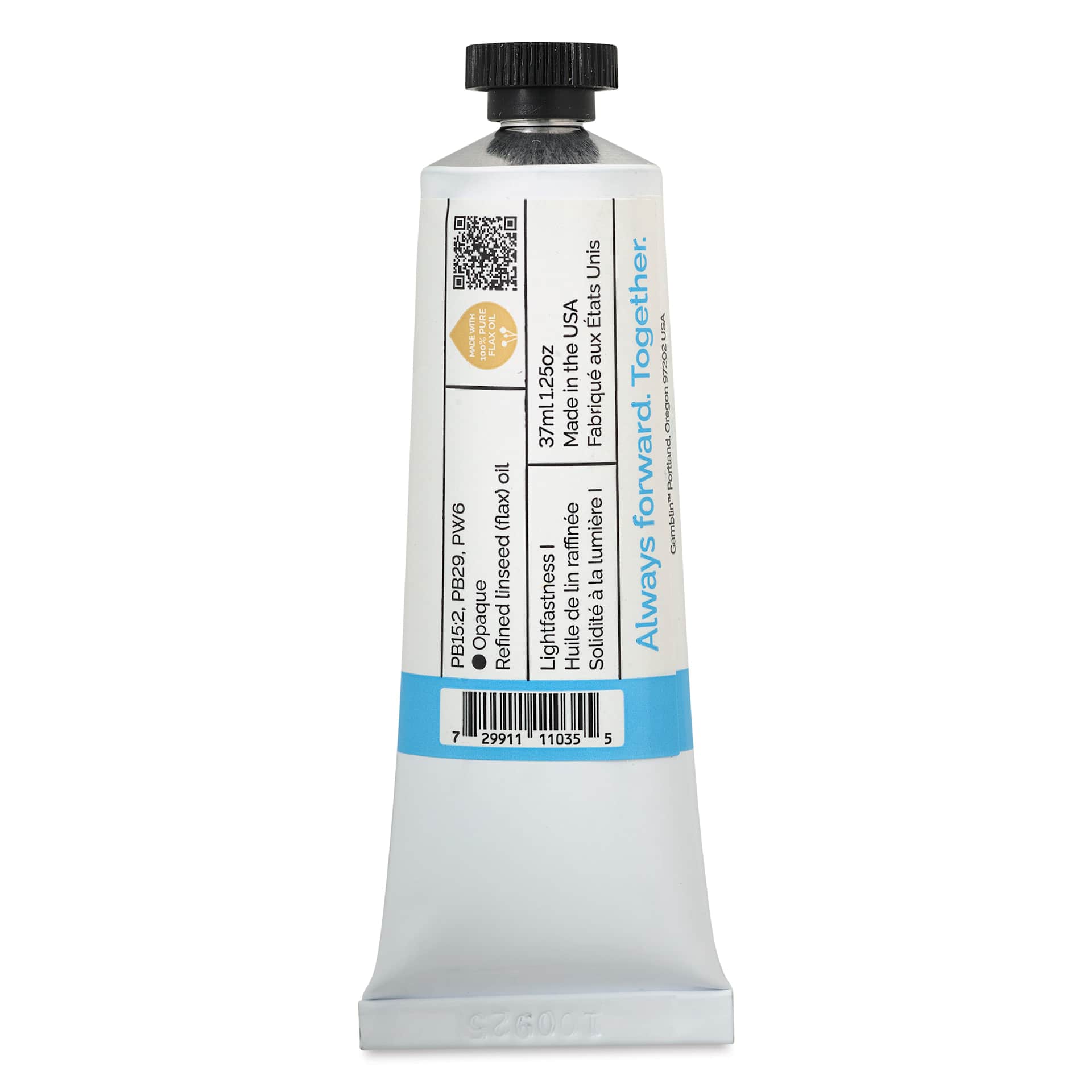 Back of Gamblin Artist's Oil Color - Azure, 37 ml tube