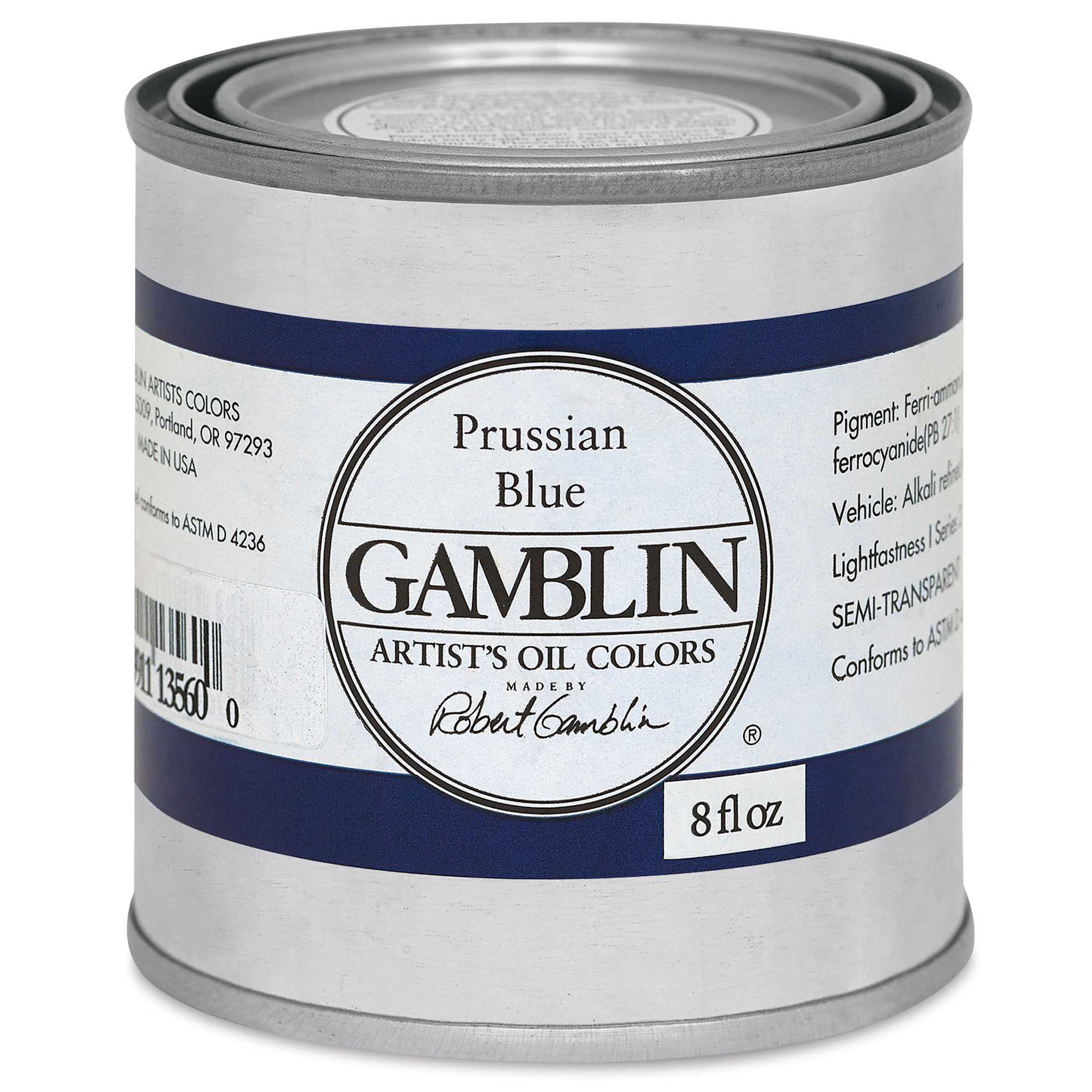 Gamblin Artist's Oil Color - Prussian Blue, 8 oz Can