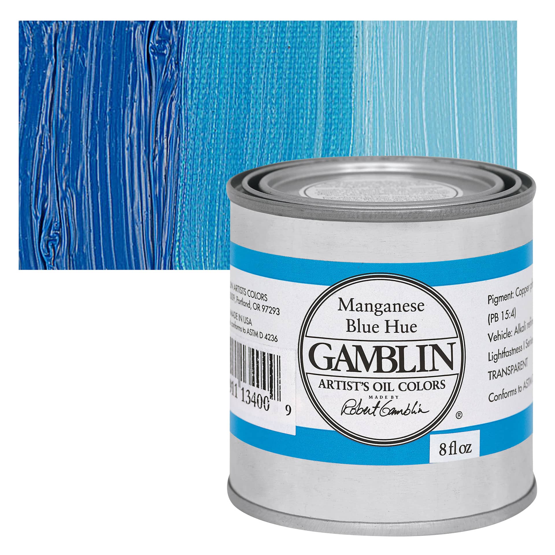 Gamblin Artist's Oil Color - Manganese Blue Hue, 8 oz Can and swatch