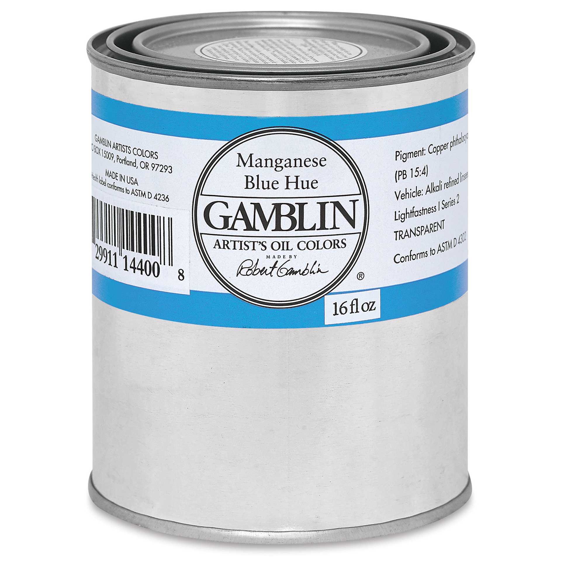 Gamblin Artist's Oil Color - Manganese Blue Hue, 16 oz Can