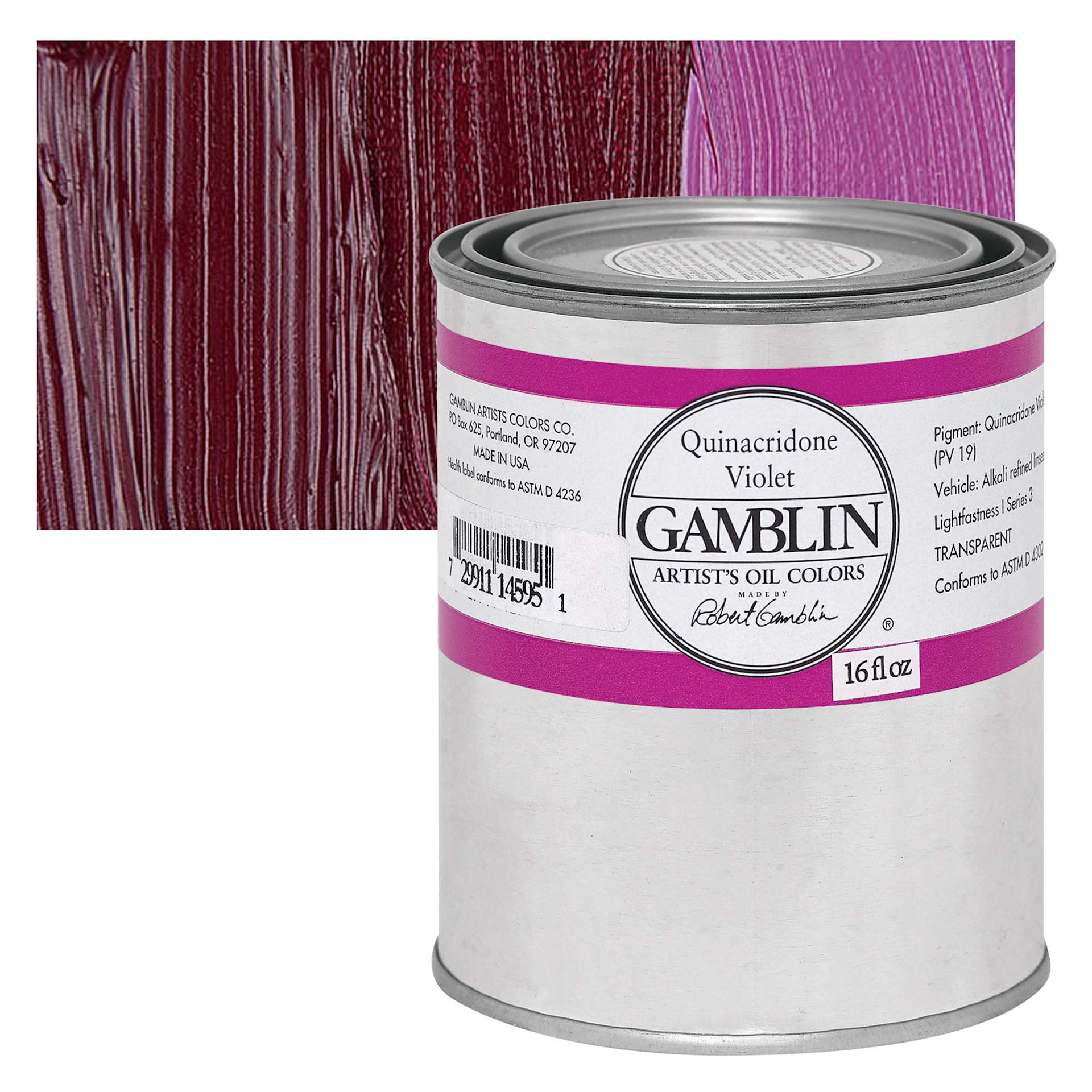 Gamblin Artist's Oil Color - Quinacridone Violet, 16 oz Can and swatch