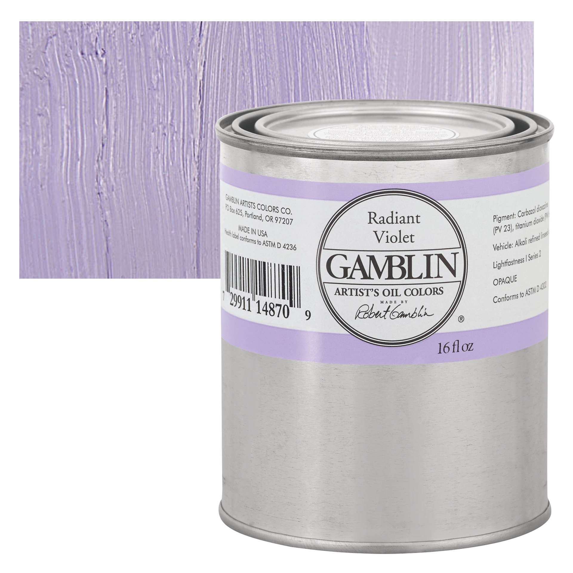 Gamblin Artist's Oil Color - Radiant Violet, 16 oz Can and swatch