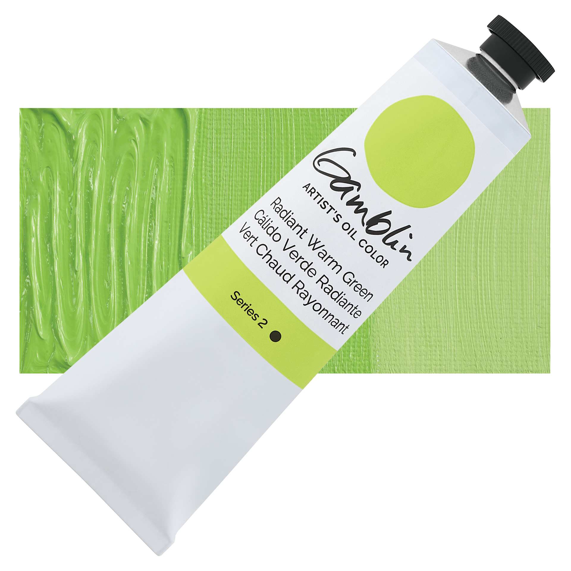 Gamblin Artist's Oil Color - Radiant Warm Green, 150 ml tube and swatch