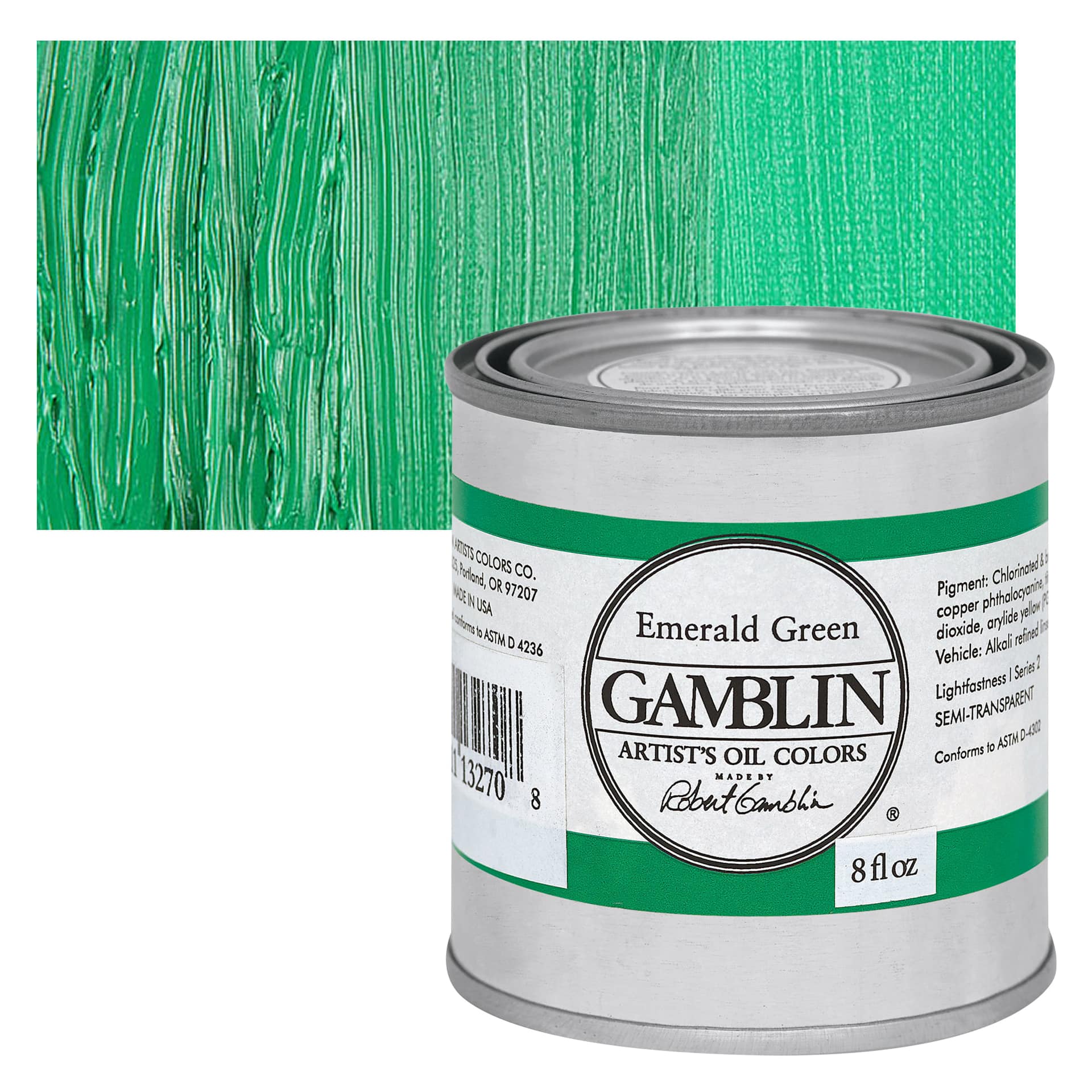 Gamblin Artist's Oil Color - Emerald Green, 8 oz Can and swatch