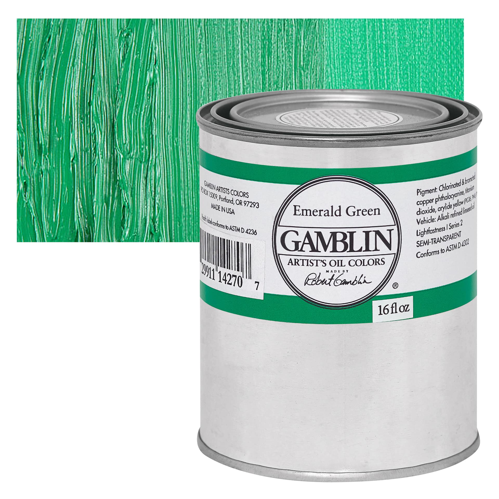Gamblin Artist's Oil Color - Emerald Green, 16 oz Can and swatch