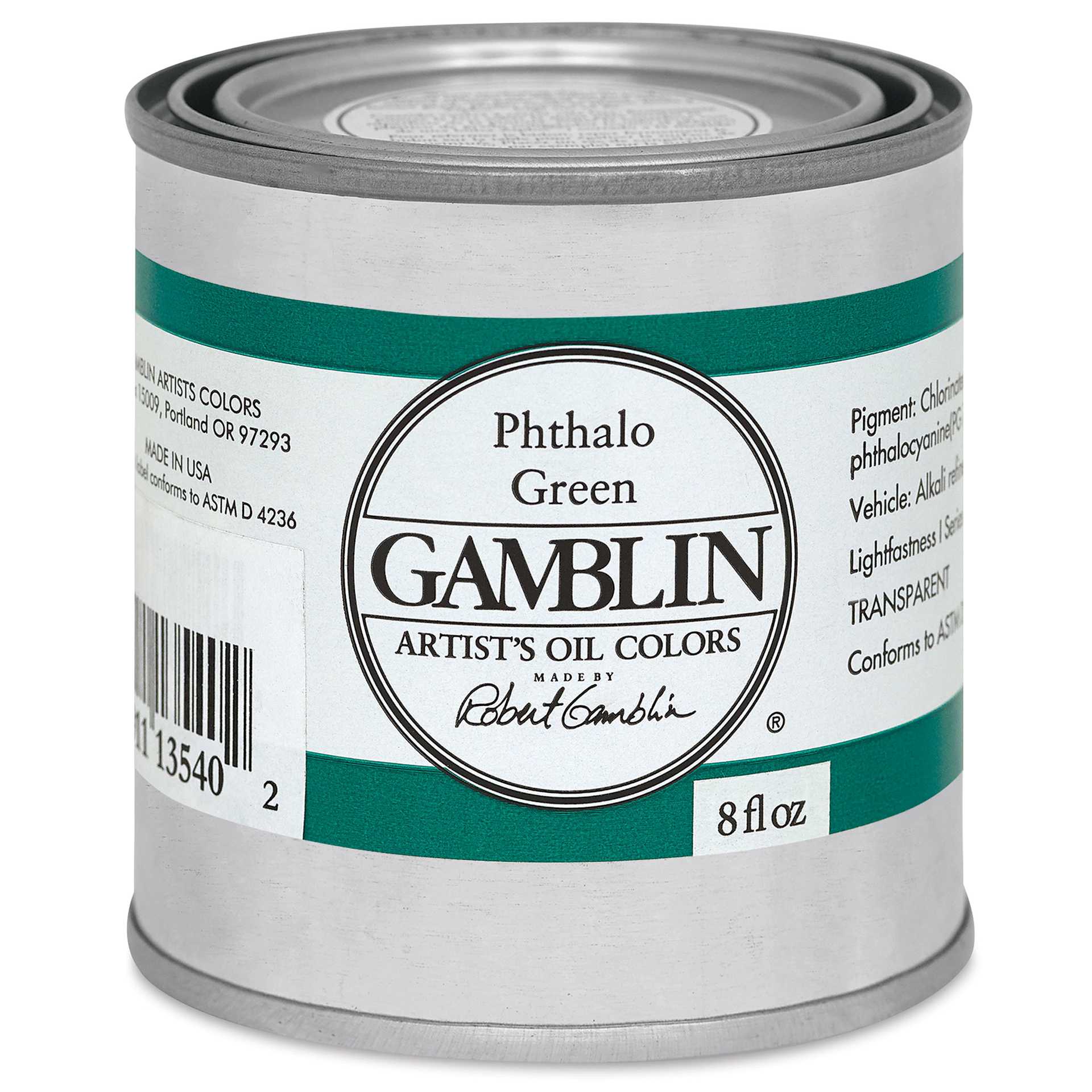 Gamblin Artist's Oil Color - Phthalo Green, 8 oz Can