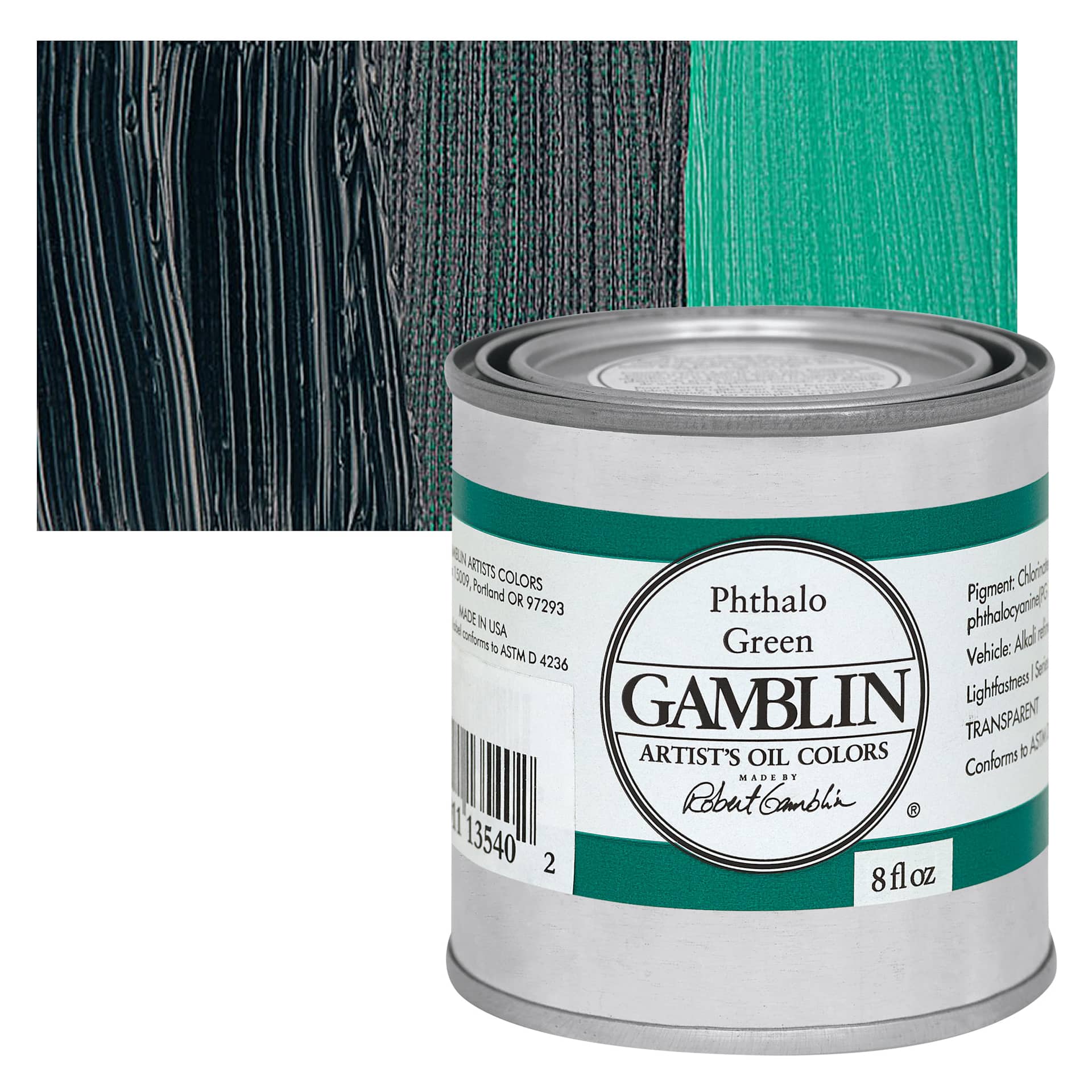 Gamblin Artist's Oil Color - Phthalo Green, 8 oz Can and swatch