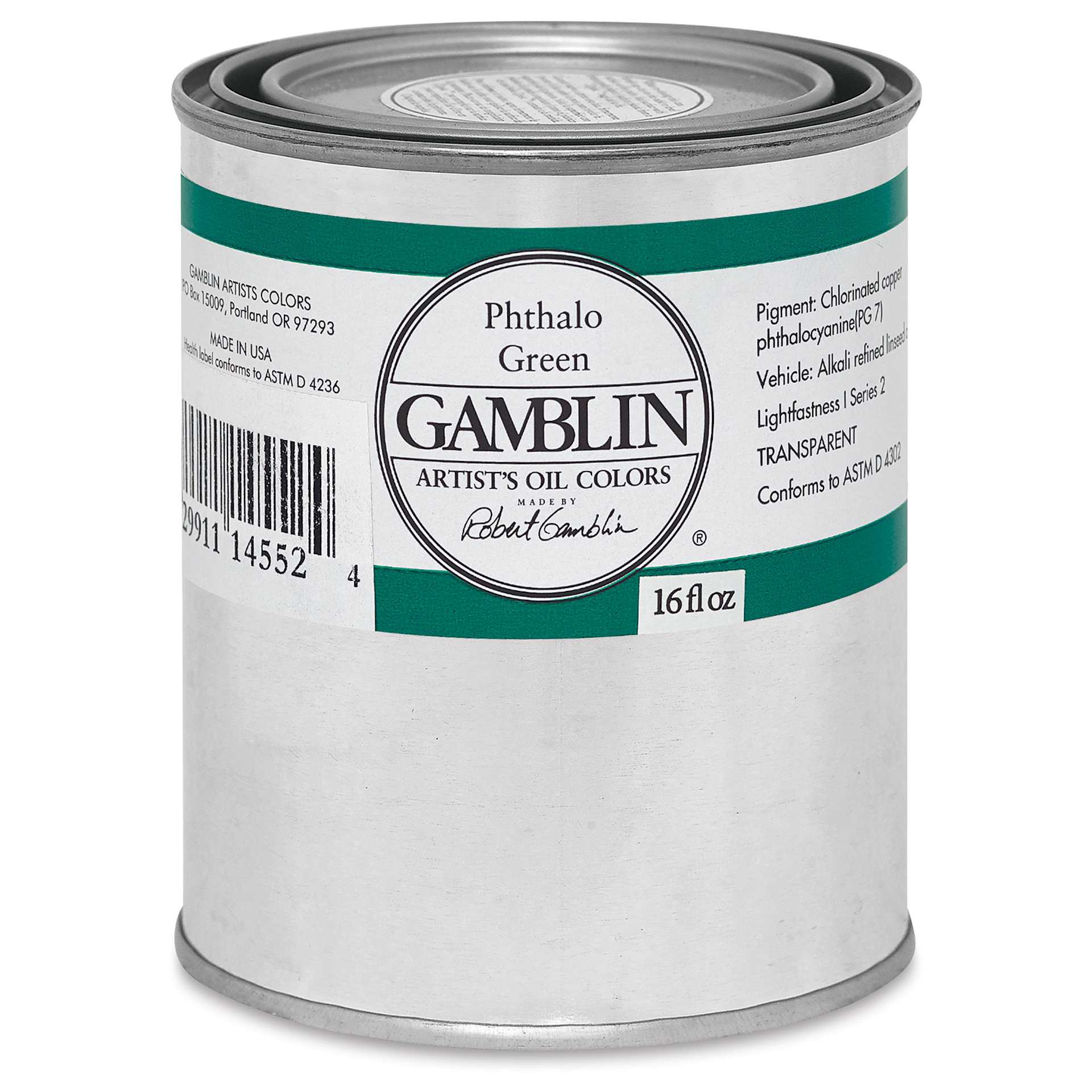 Gamblin Artist's Oil Color - Phthalo Green, 16 oz can