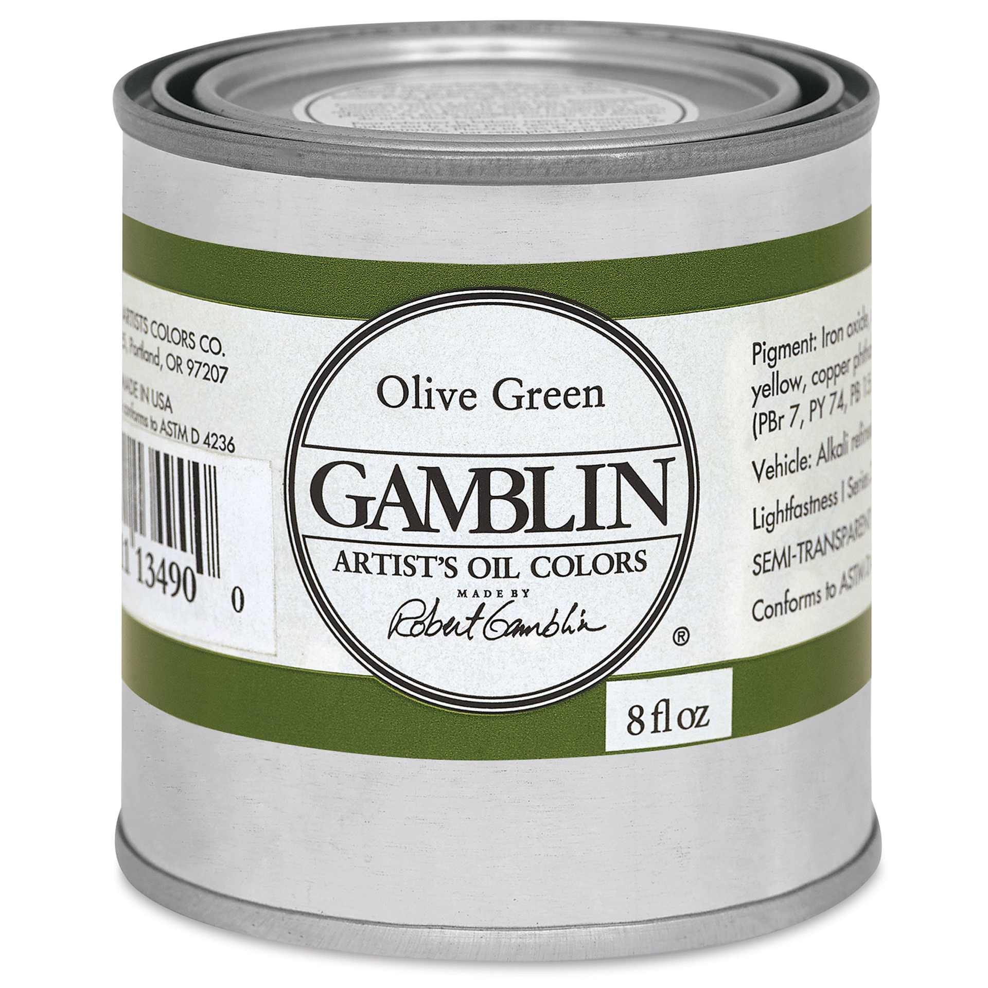 Gamblin Artist's Oil Color - Olive Green, 8 oz Can