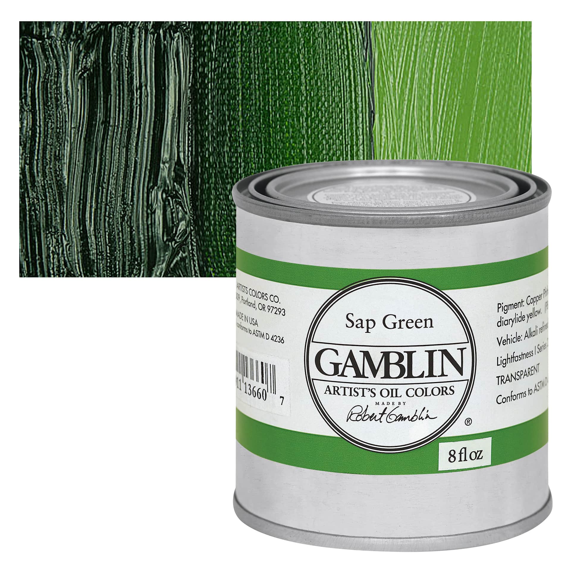 Gamblin Artist's Oil Color - Sap Green, 8 oz Can and swatch