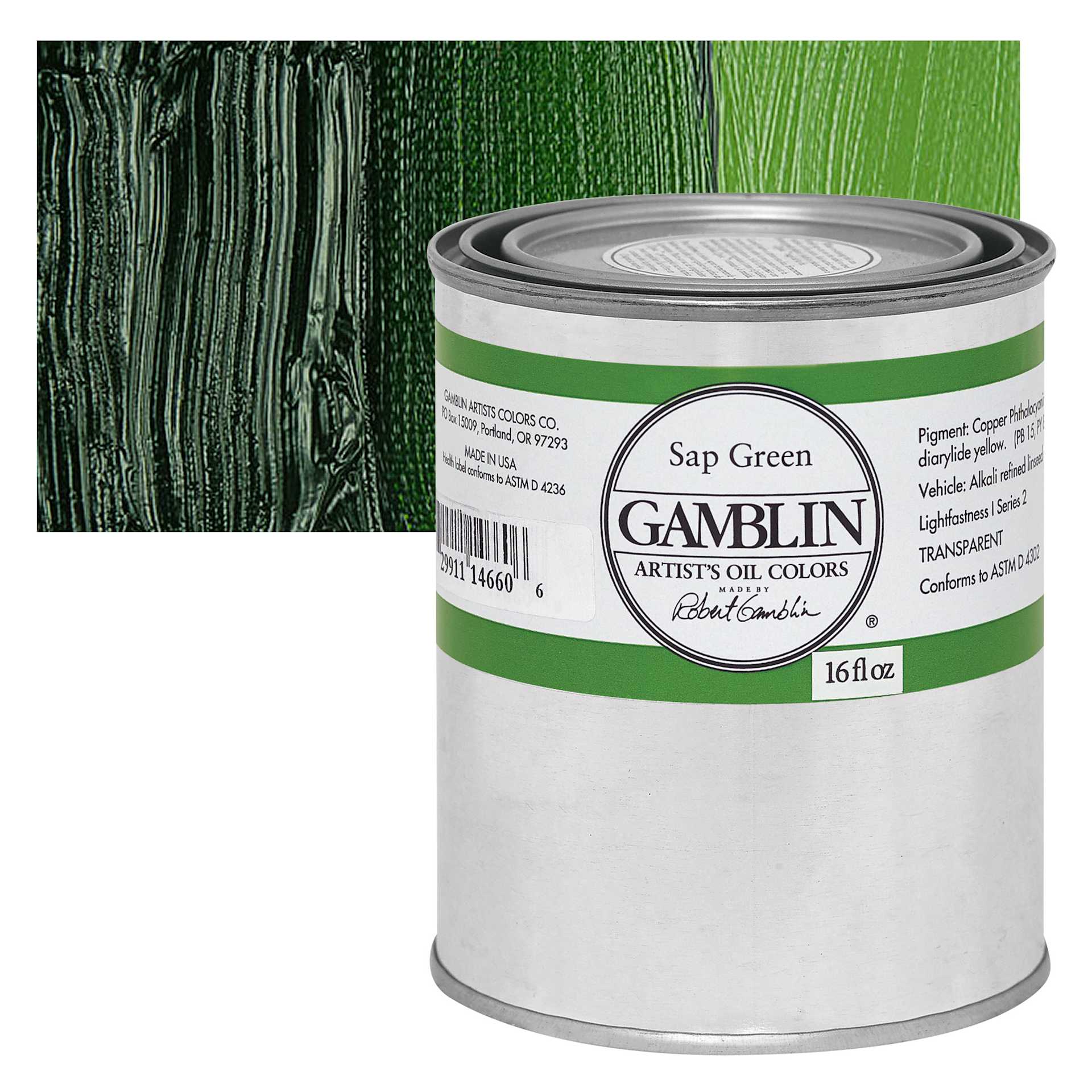 Gamblin Artist's Oil Color - Sap Green, 16 oz Can and swatch