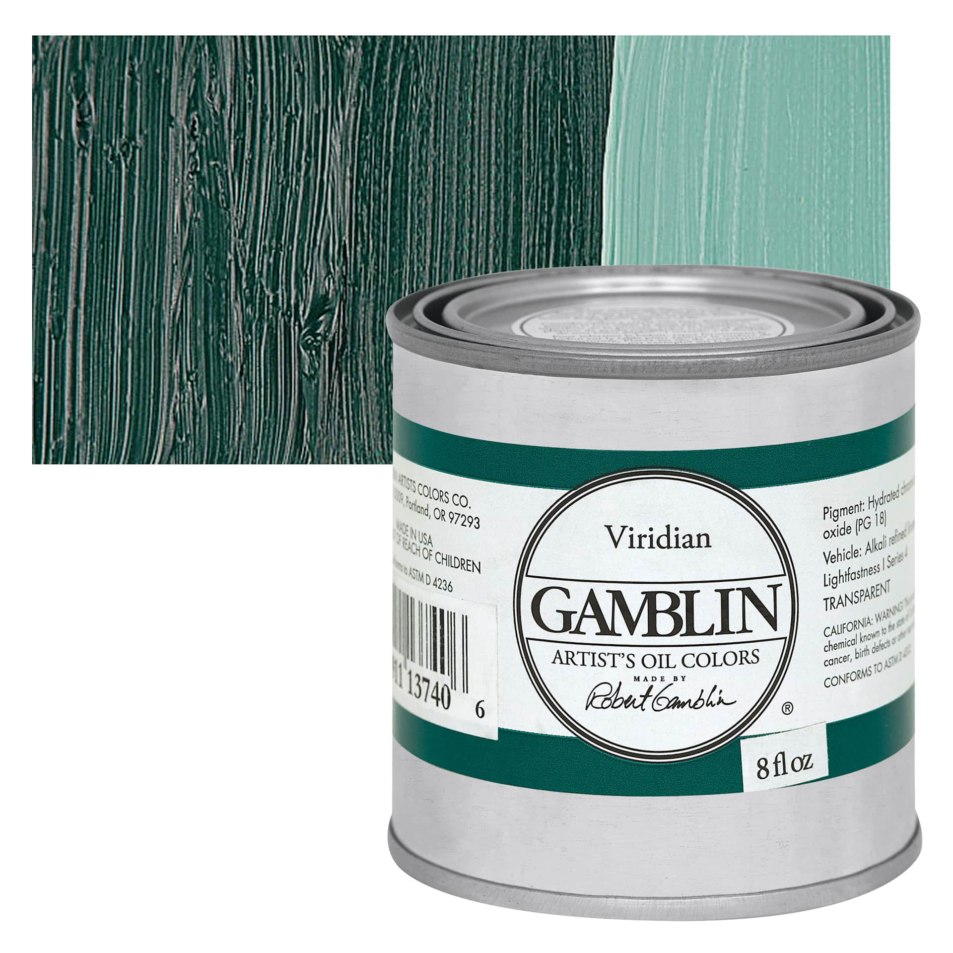 Gamblin Artist's Oil Color - Viridian, 8 oz Can and swatch