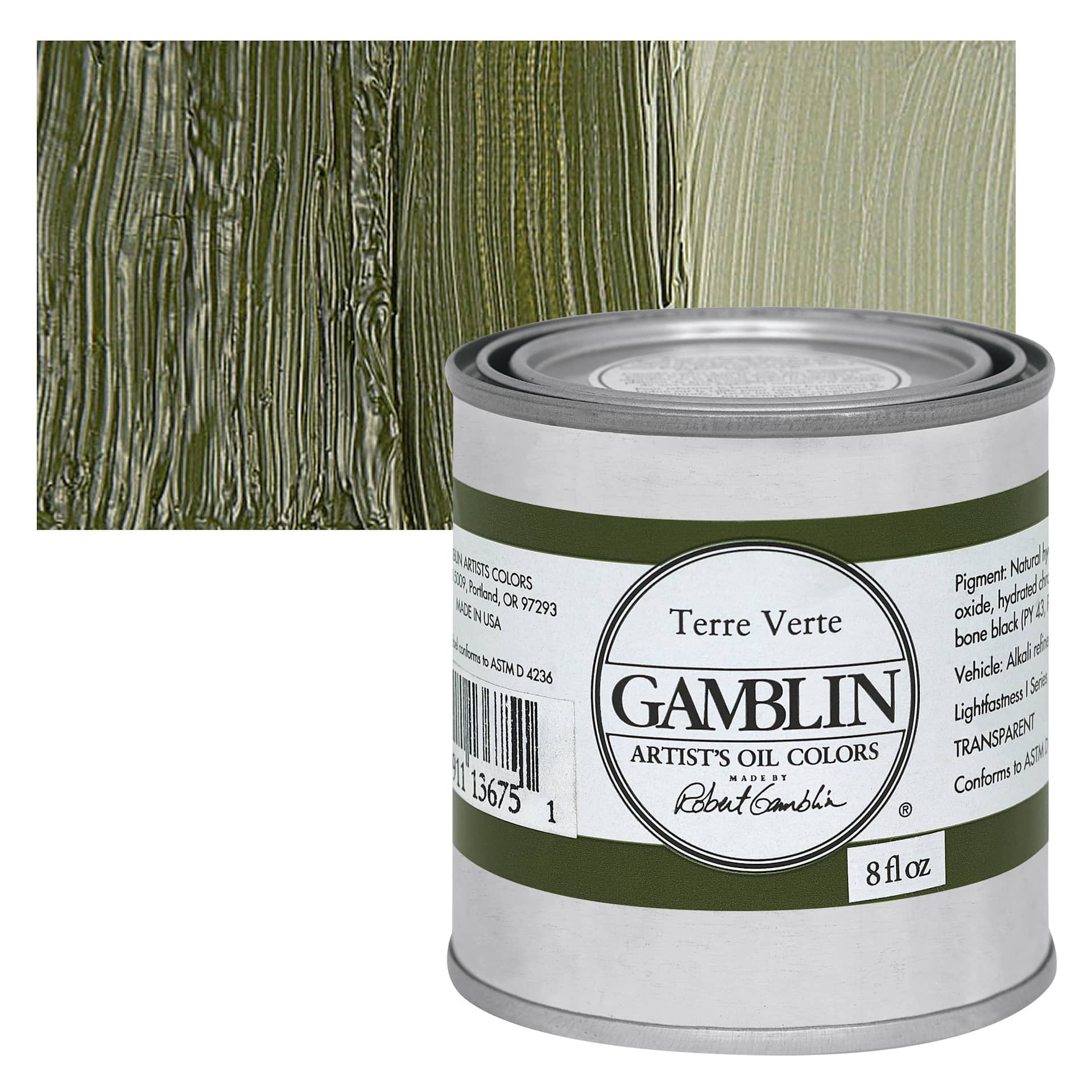 Gamblin Artist's Oil Color - Terre Verte, 8 oz Can and swatch