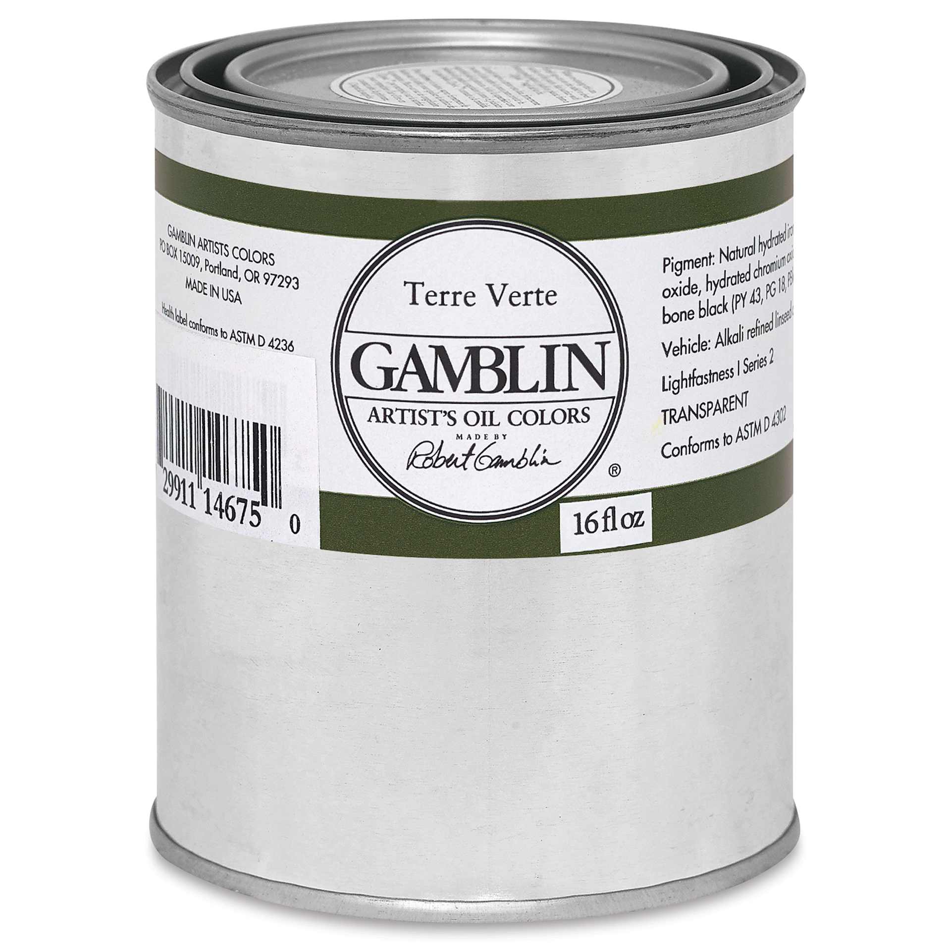 Gamblin Artist's Oil Color - Terre Verte, 16 oz Can