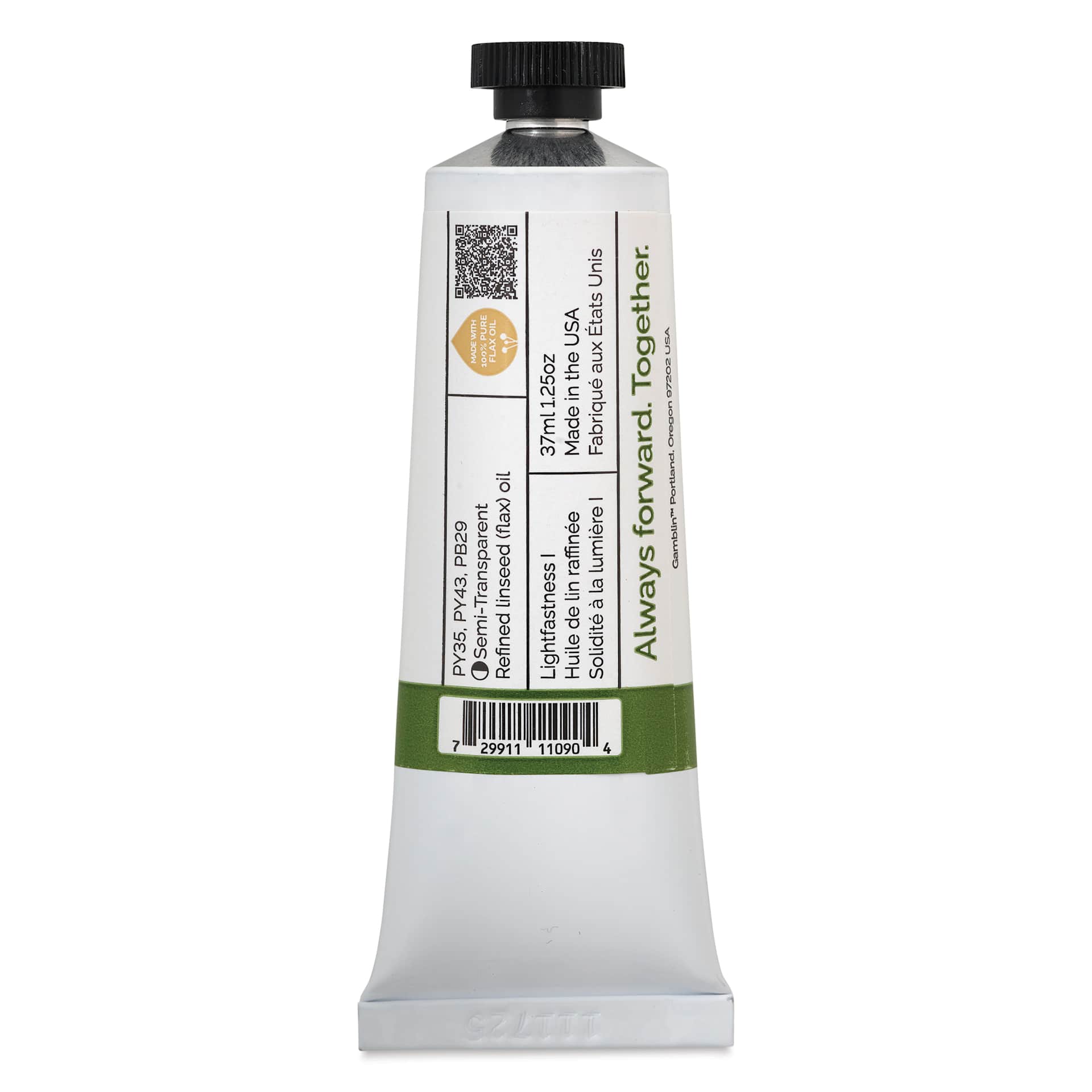 Back of Gamblin Artist's Oil Color - Bush Green, 37 ml tube