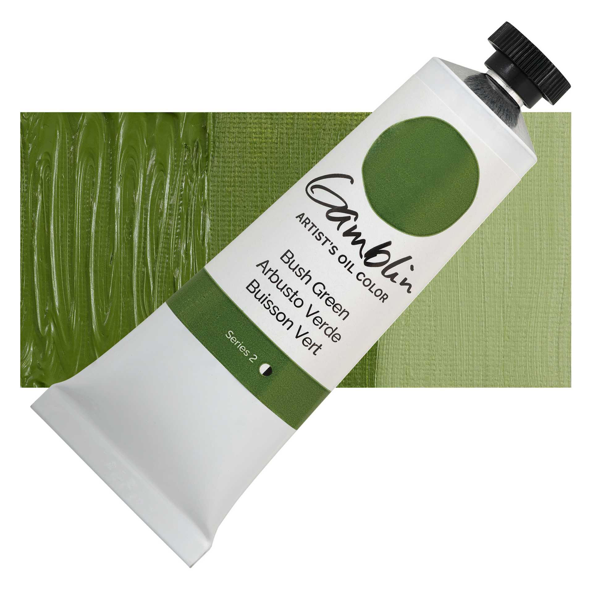 Gamblin Artist's Oil Color - Bush Green, 37 ml tube and swatch