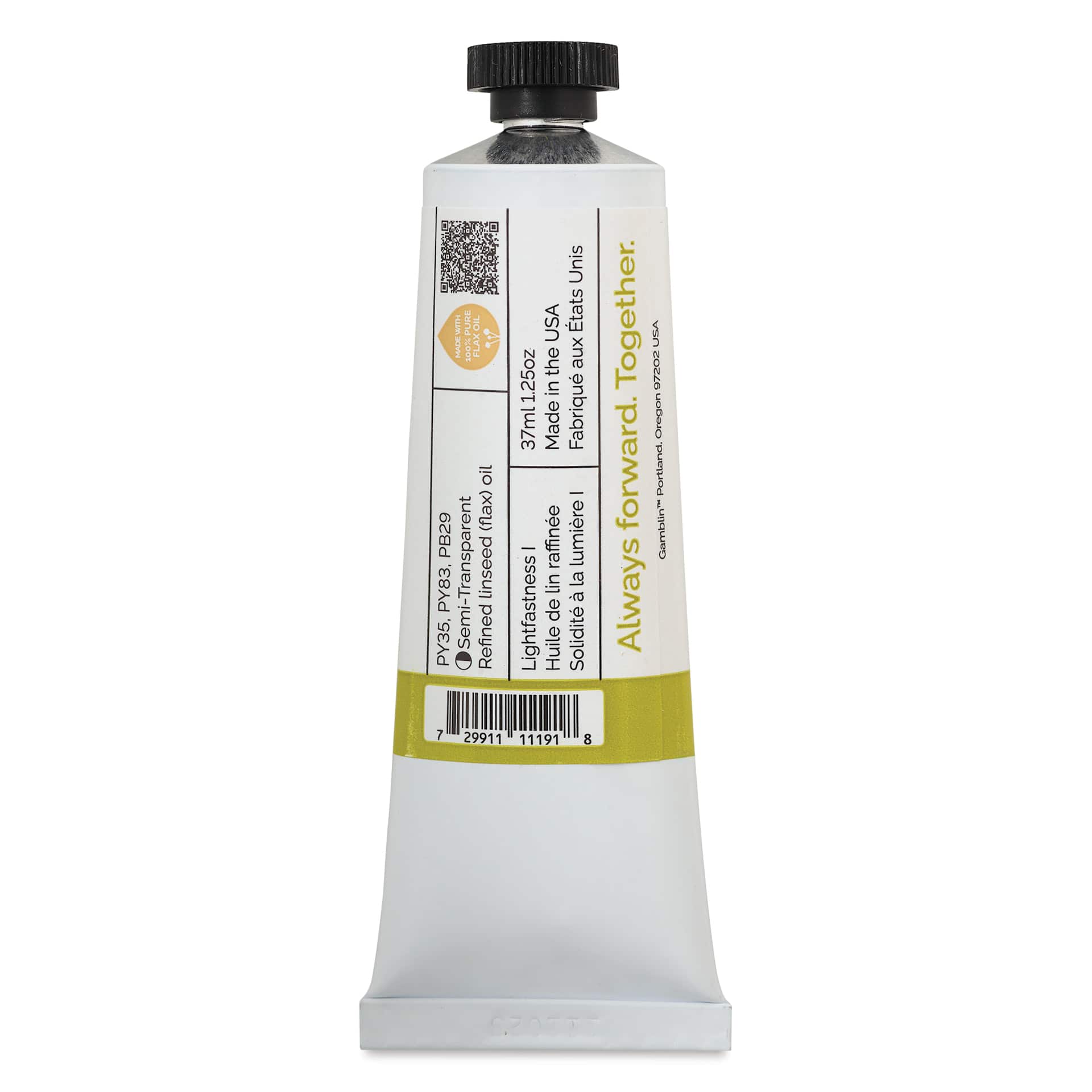Back of Gamblin Artist's Oil Color - Canopy Green, 37 ml tube