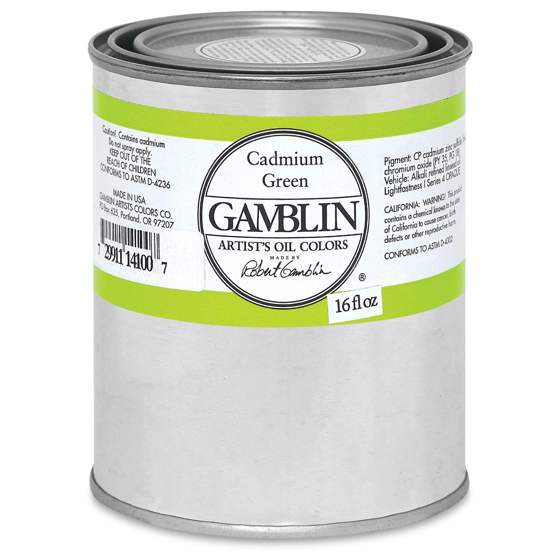 Gamblin Artist's Oil Color - Cadmium Green, 16 oz Can