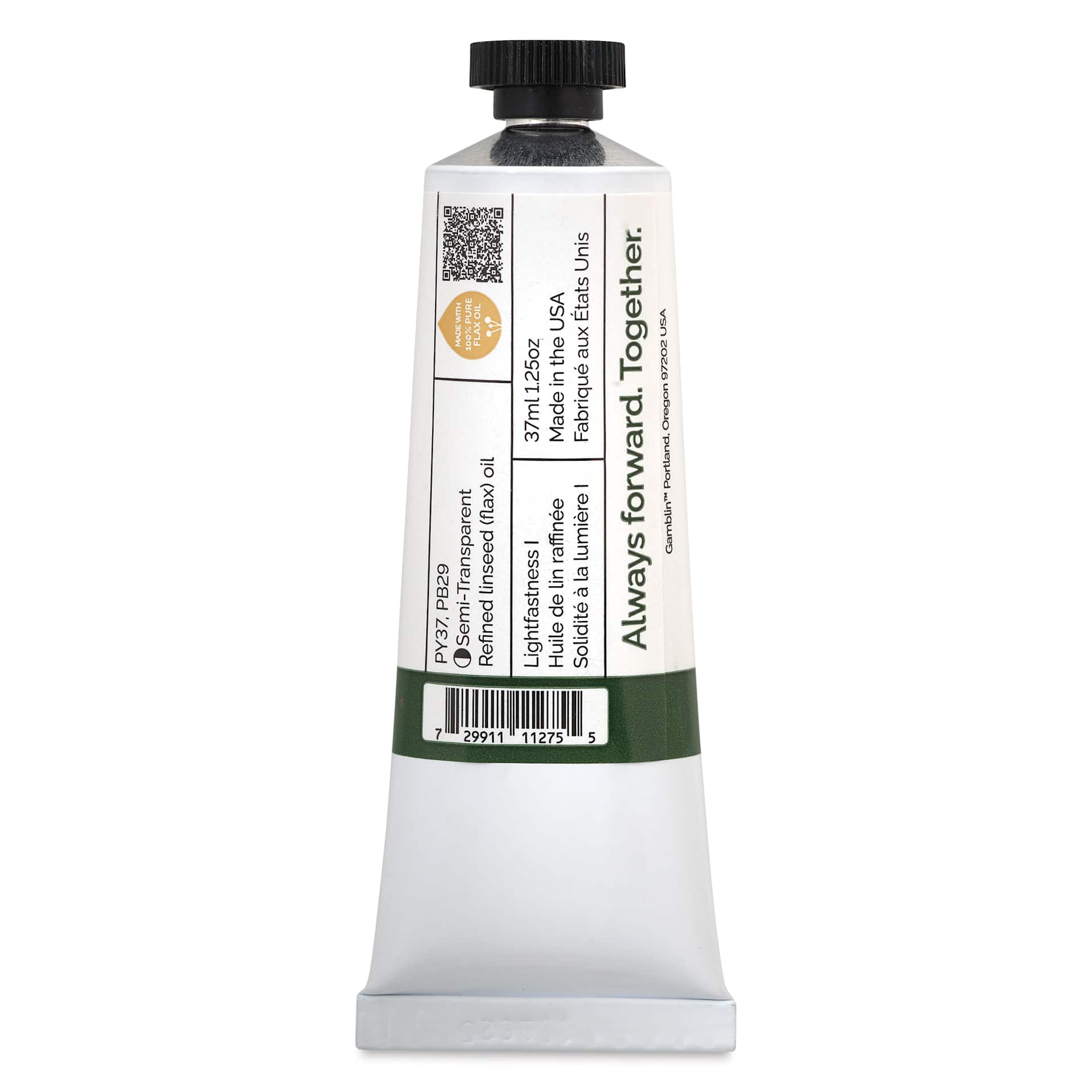 Back of Gamblin Artist's Oil Color - Forest Floor Green, 37 ml tube