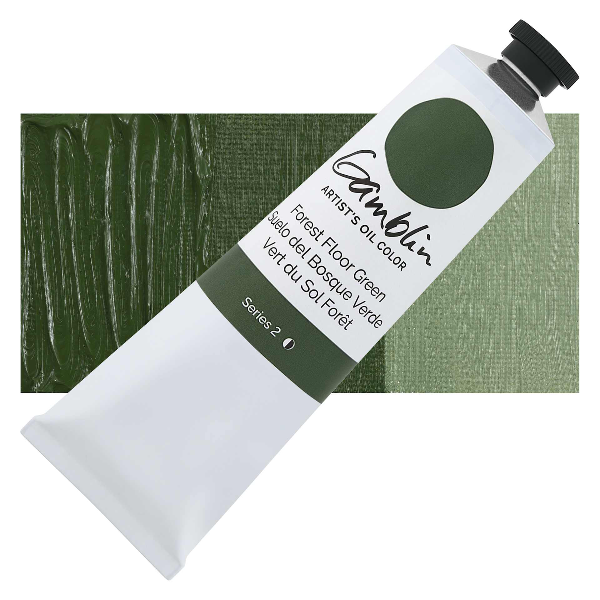 Gamblin Artist's Oil Color - Forest Floor Green, 150 ml tube and swatch