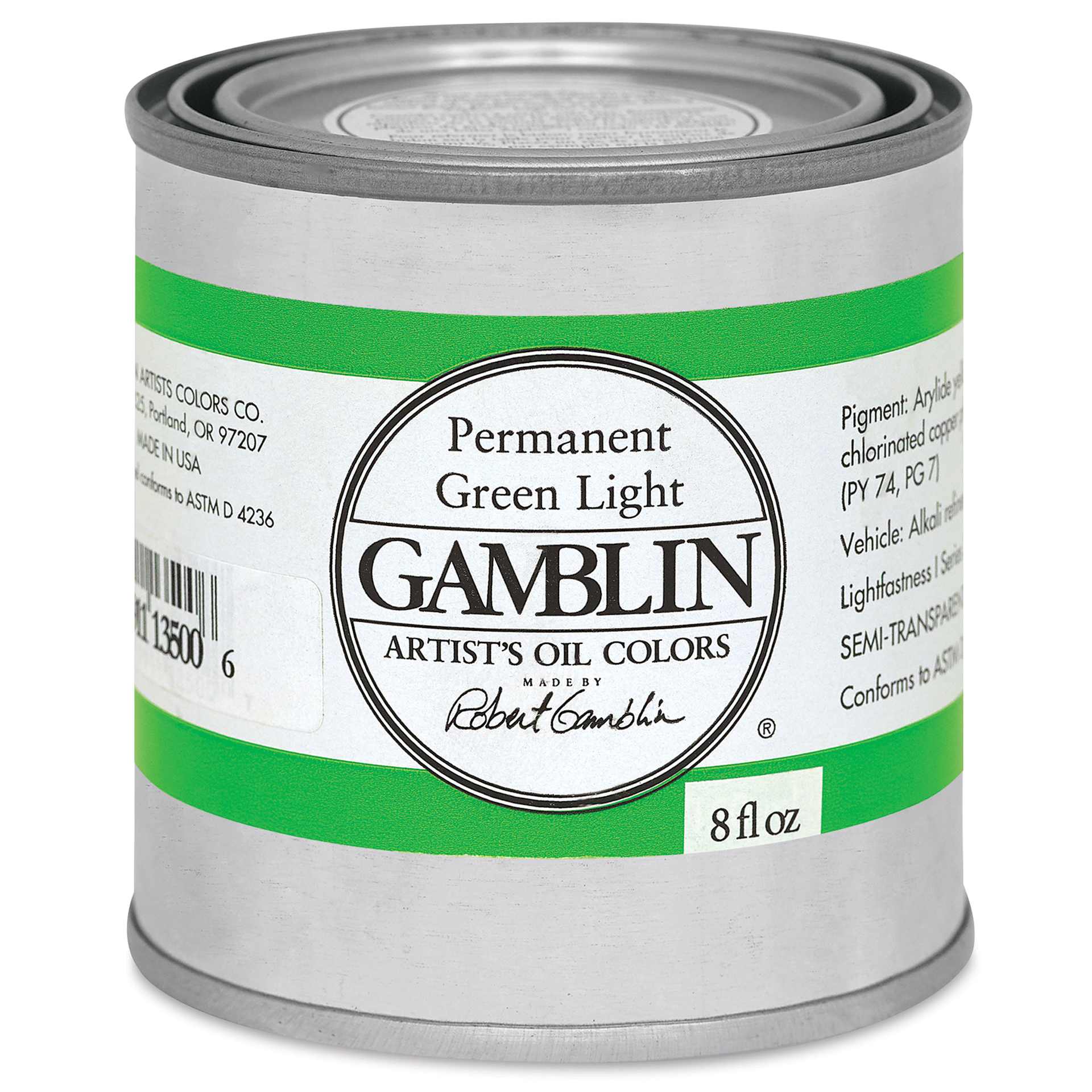Gamblin Artist's Oil Color - Permanent Green Light, 8 oz Can
