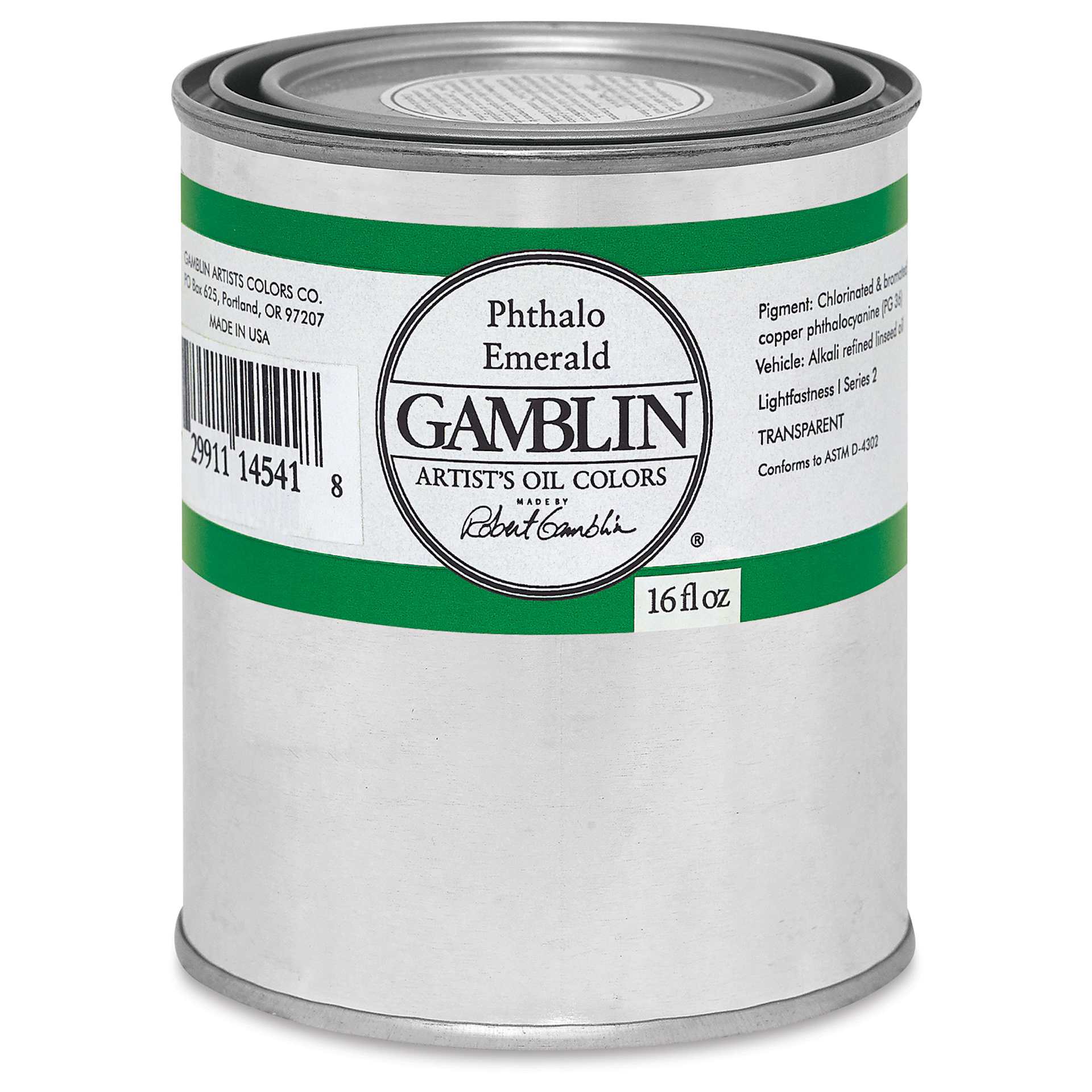 Gamblin Artist's Oil Color - Phthalo Emerald, 16 oz Can