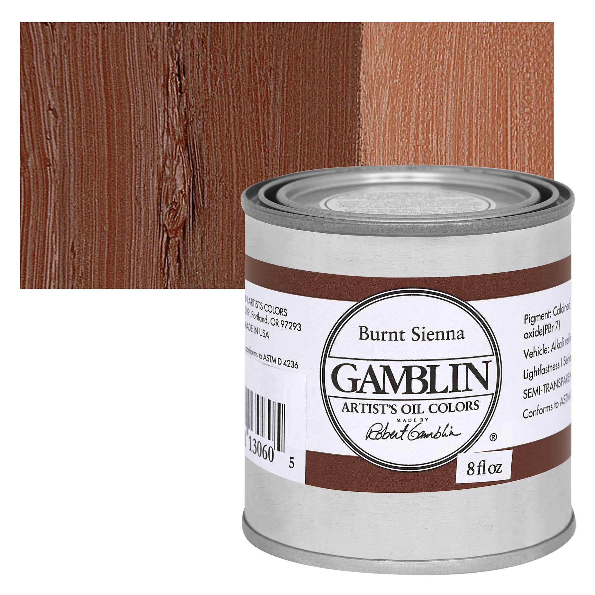 Gamblin Artist's Oil Color - Burnt Sienna, 8 oz Can and swatch