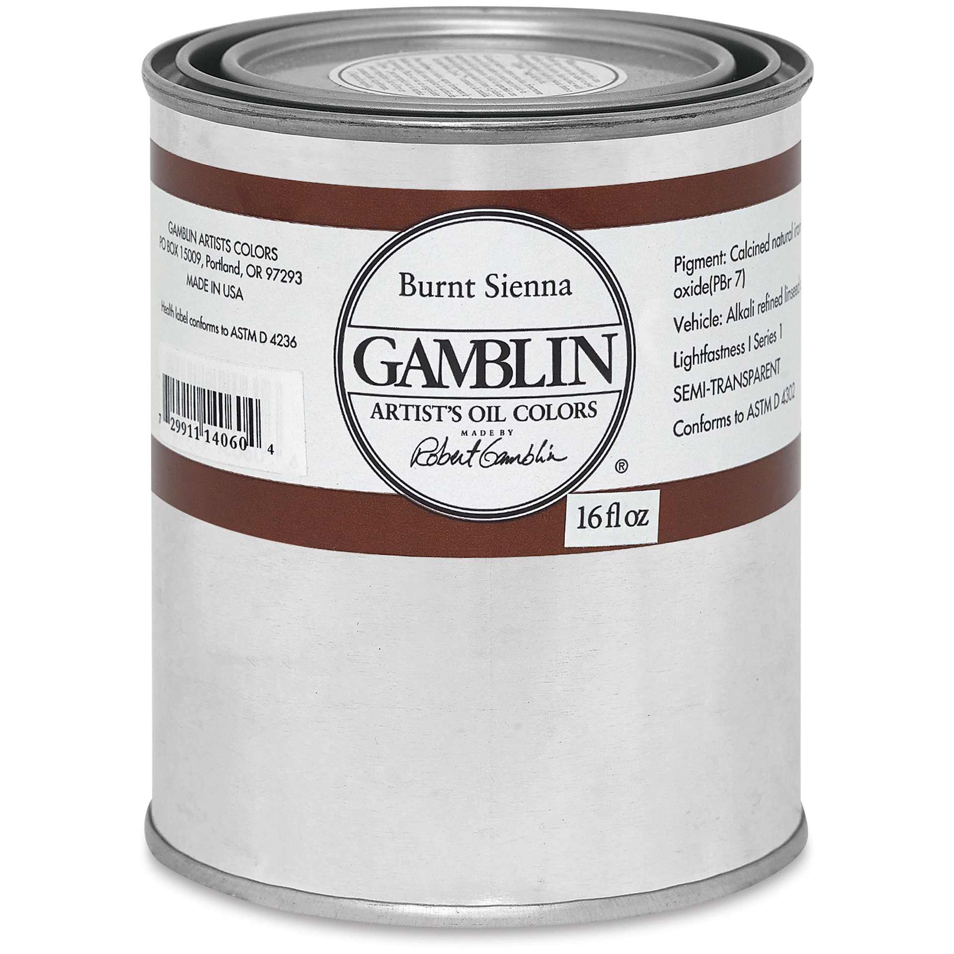 Gamblin Artist's Oil Color - Burnt Sienna, 16 oz Can