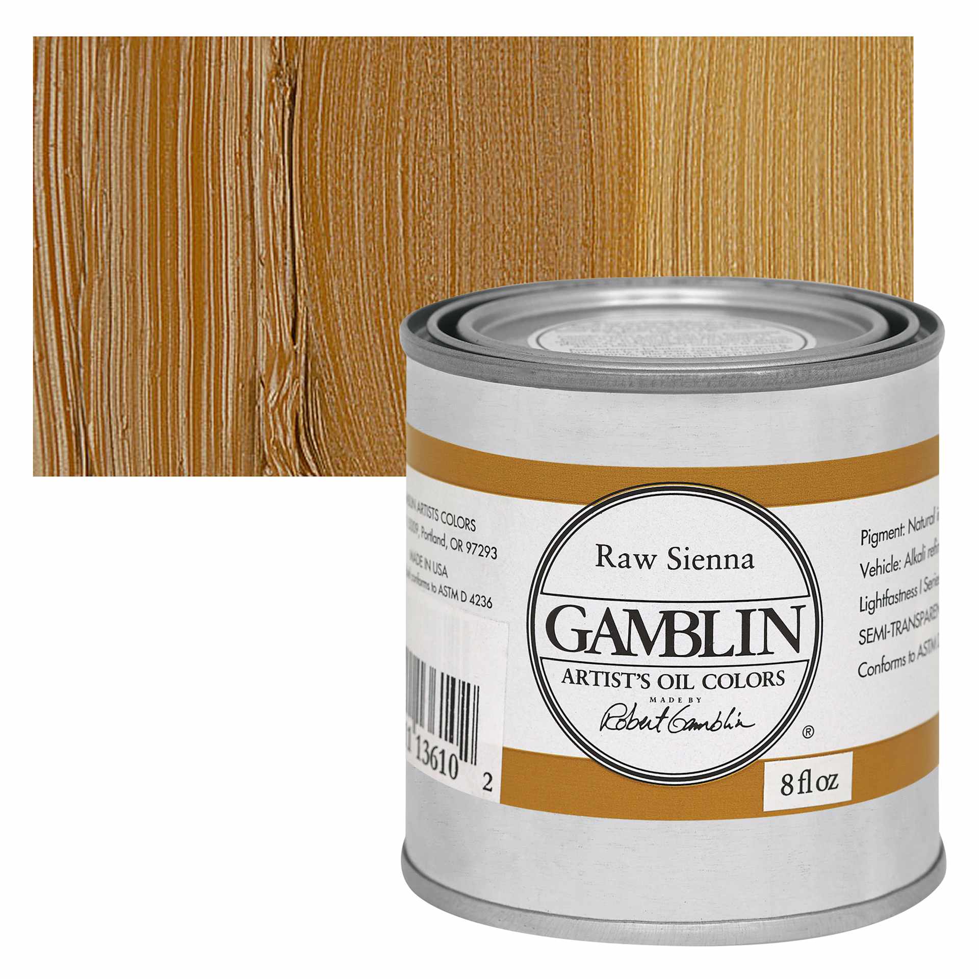 Gamblin Artist's Oil Color - Raw Sienna, 8 oz Can and swatch