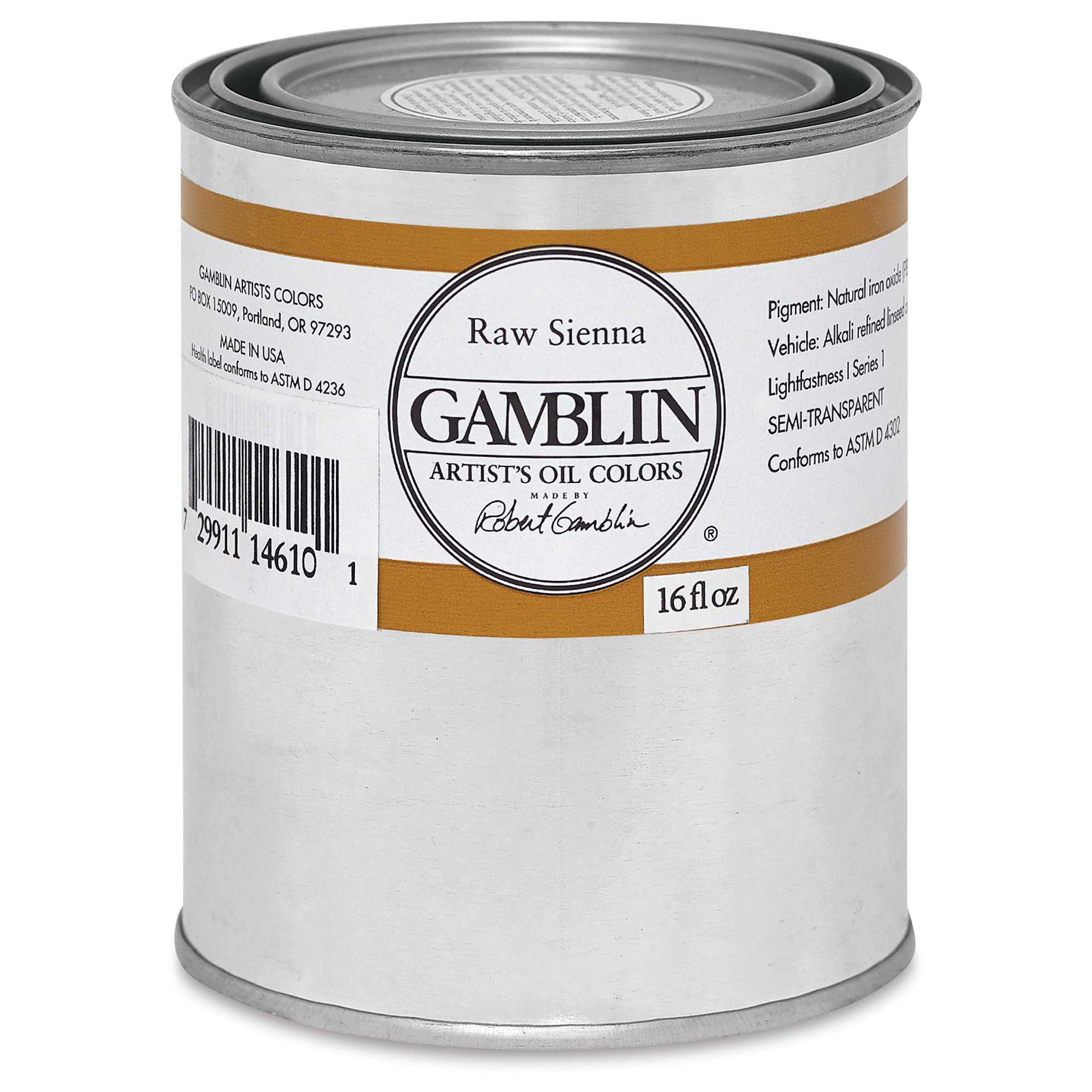Gamblin Artist's Oil Color - Raw Sienna, 16 oz Can