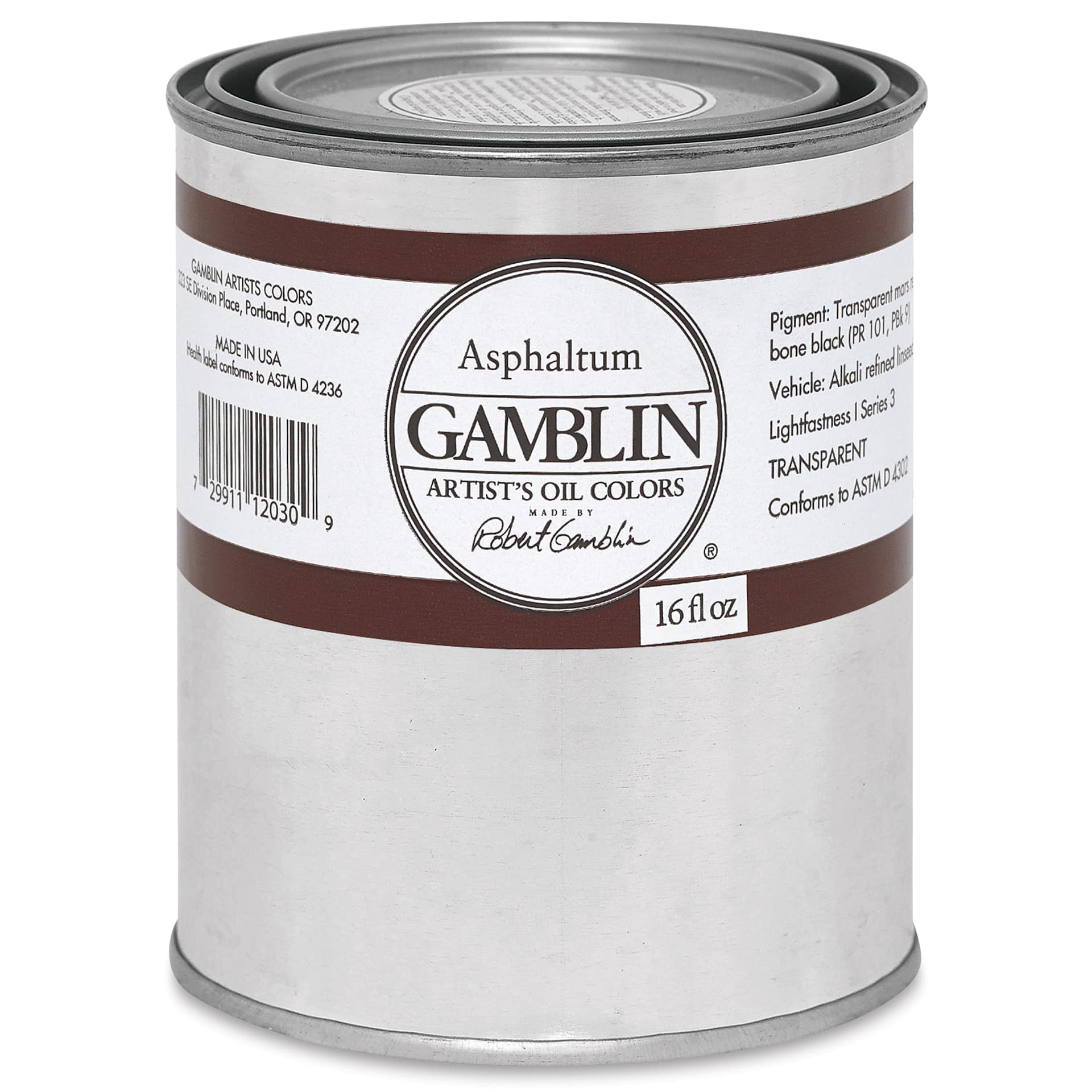Gamblin Artist's Oil Color - Asphaltum, 16 oz Can