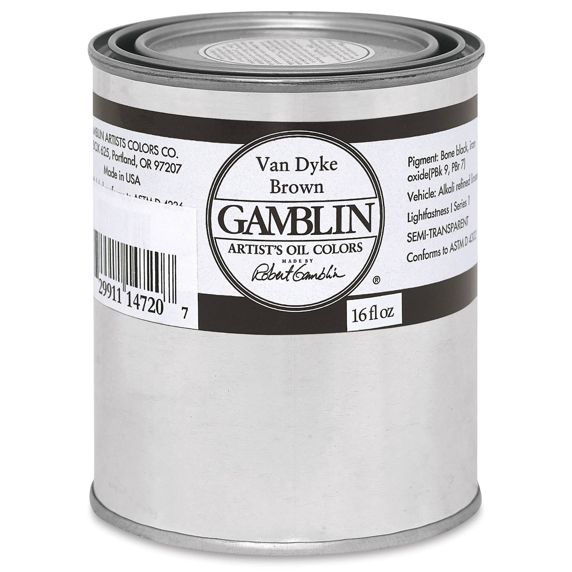 Gamblin Artist's Oil Color - Van Dyke Brown, 16 oz Can