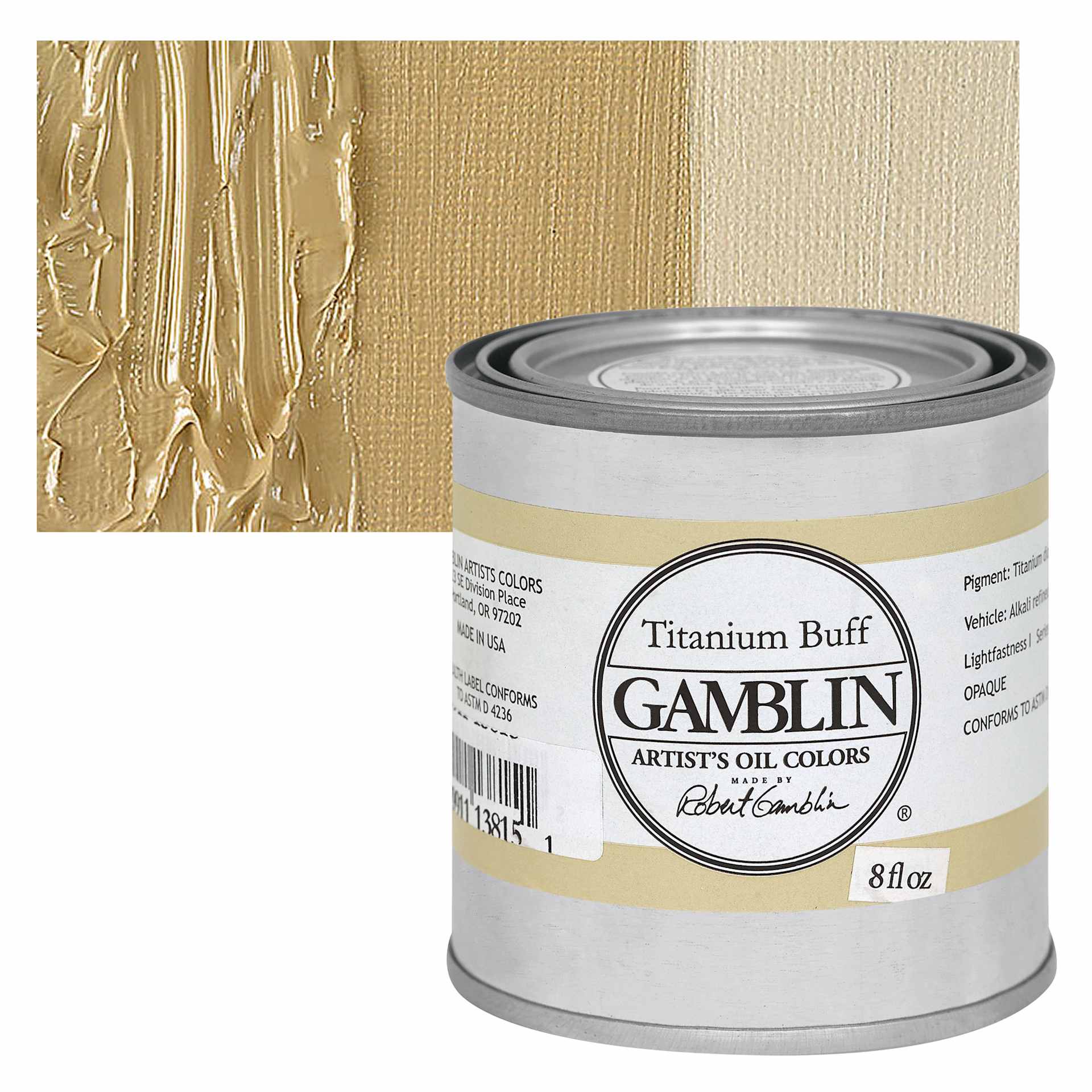 Gamblin Artist's Oil Color - Titanium Buff, 8 oz can and swatch