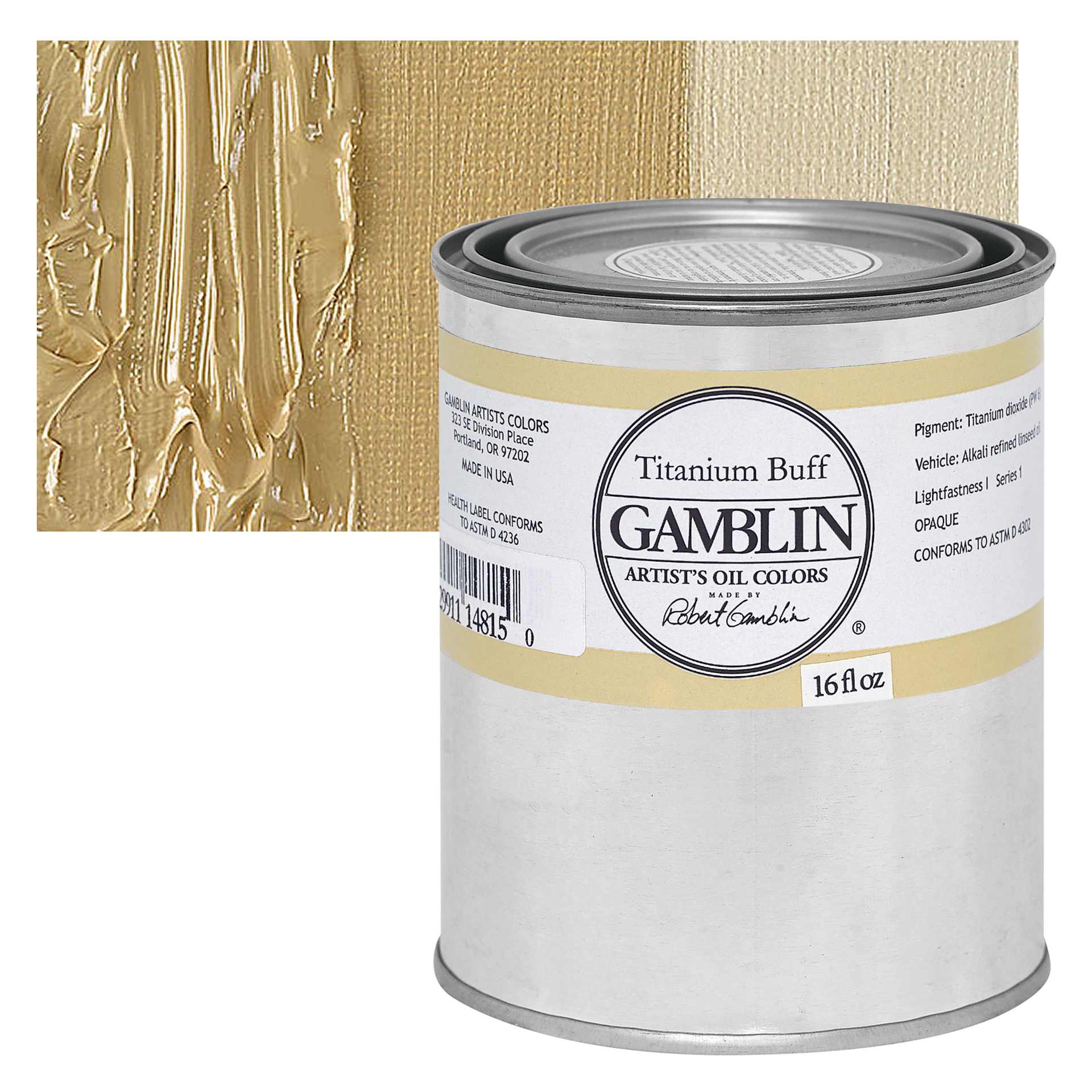 Gamblin Artist's Oil Color - Titanium Buff, 16 oz can and swatch